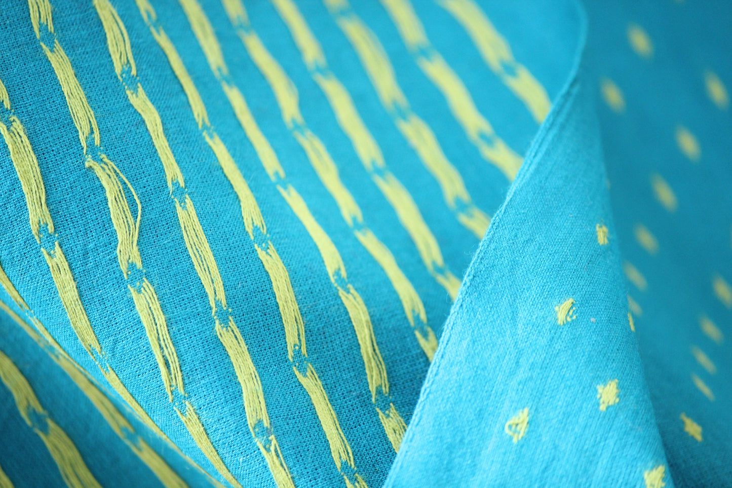 One yard-Blue with yellow dot woven dobby fabric-geometric dot blue yellow fabric-double sided woven pattern fabric-dot cotton