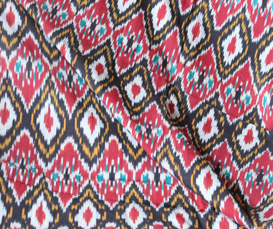 One yard-red and black woven cotton ikat fabric-black and red geometric fabric-yarn dyed fabric-pink red brown fabric-yarn dyed cotton