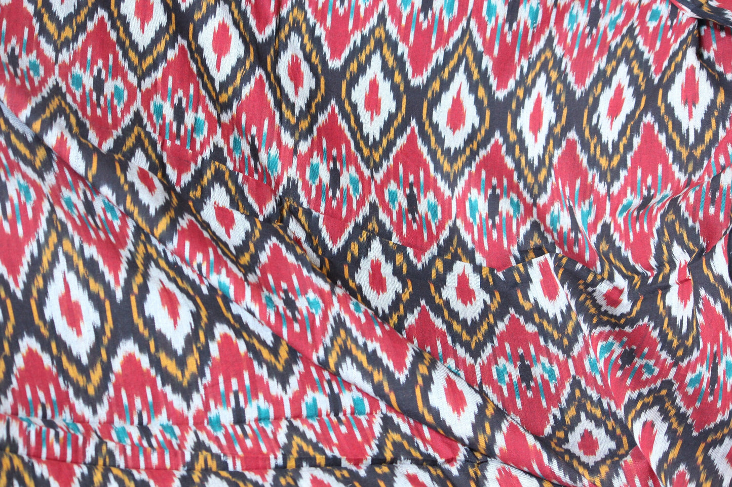 Red and black woven cotton ikat fabric-black and red geometric fabric-yarn dyed fabric-pink red brown fabric-yarn dyed cotton