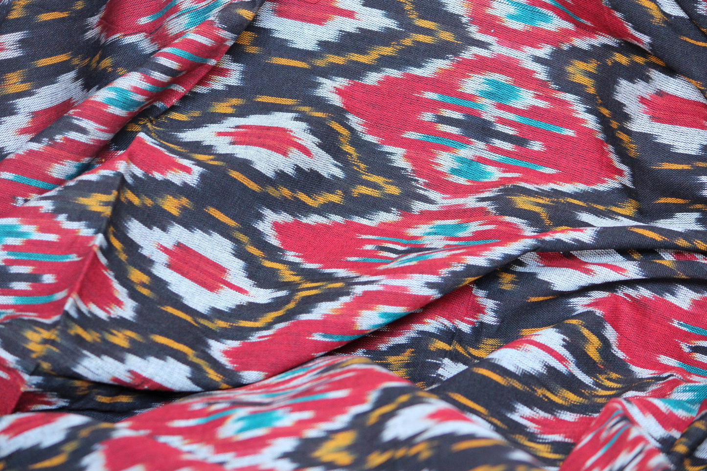 Red and black woven cotton ikat fabric-black and red geometric fabric-yarn dyed fabric-pink red brown fabric-yarn dyed cotton