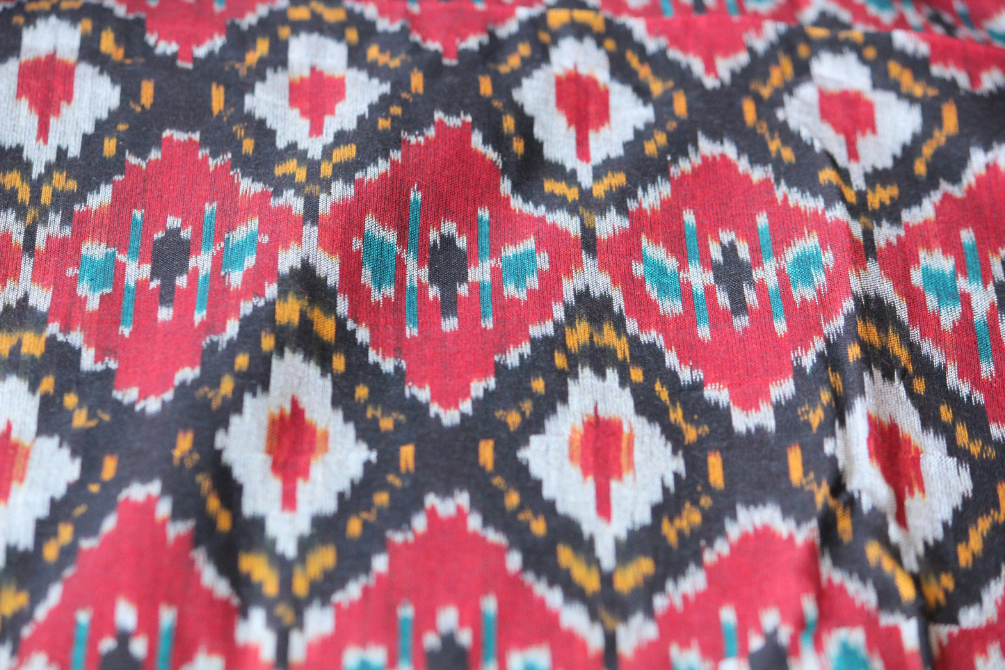 Red and black woven cotton ikat fabric-black and red geometric fabric-yarn dyed fabric-pink red brown fabric-yarn dyed cotton