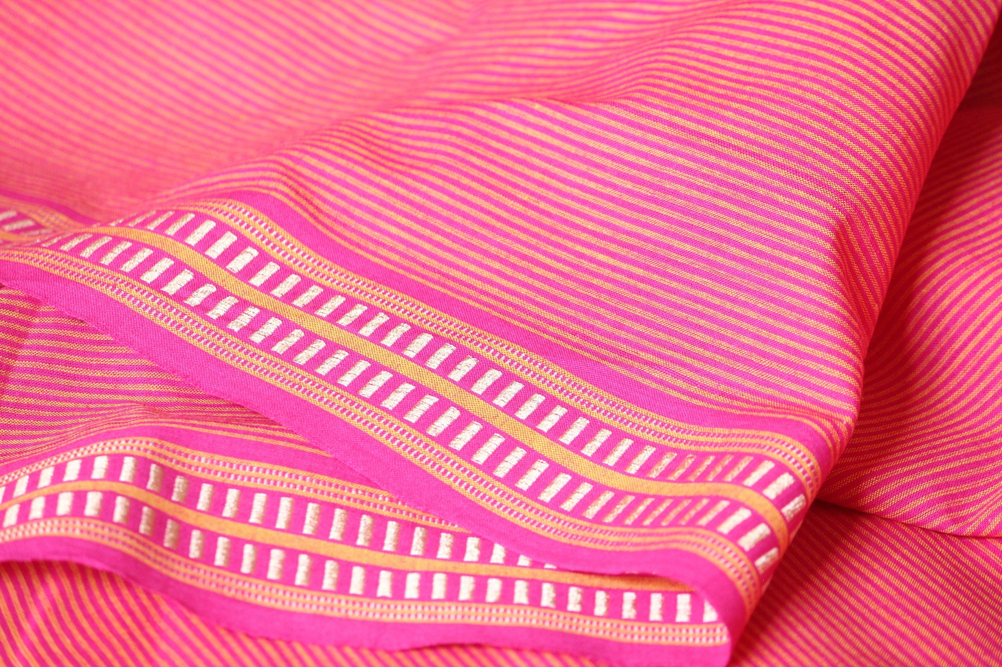 One yard-Pink yellow woven pin stripe fabric-Fuchsia stripe fabric-border pattern fabric-double sided woven pattern fabric-dot cotton