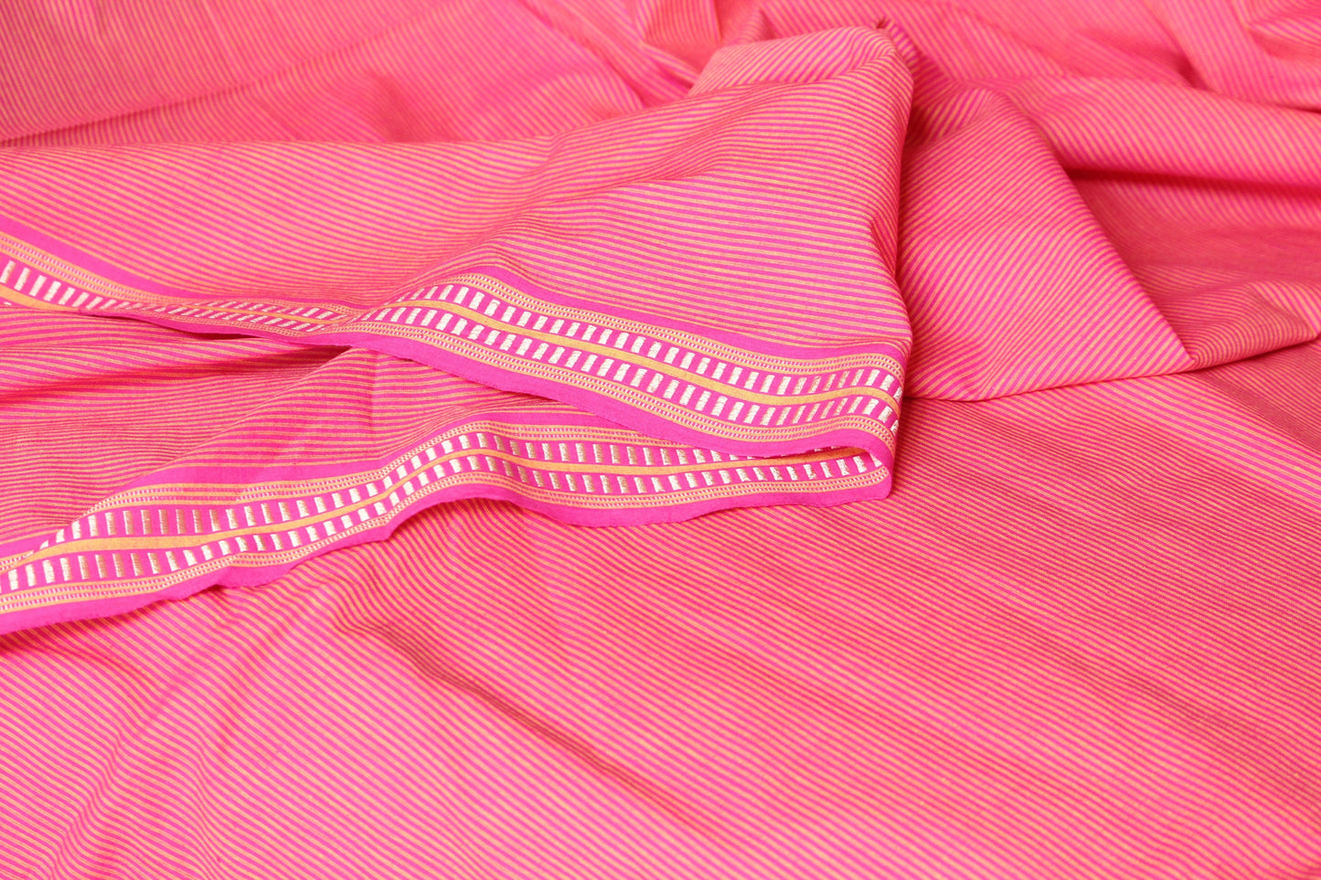 One yard-Pink yellow woven pin stripe fabric-Fuchsia stripe fabric-border pattern fabric-double sided woven pattern fabric-dot cotton