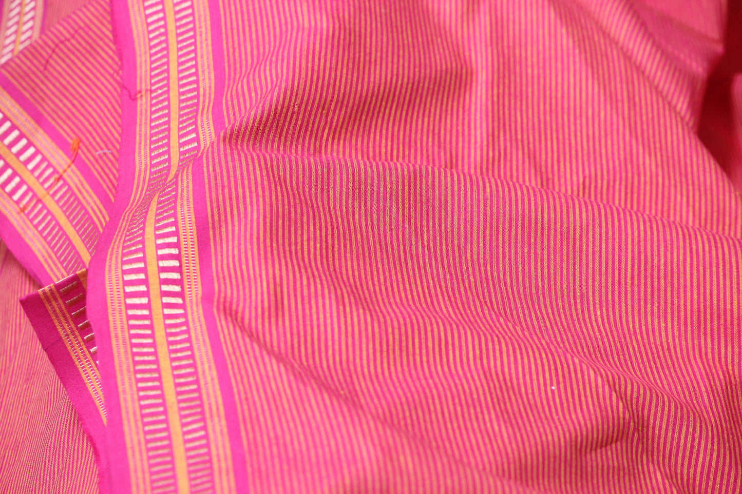 One yard-Pink yellow woven pin stripe fabric-Fuchsia stripe fabric-border pattern fabric-double sided woven pattern fabric-dot cotton