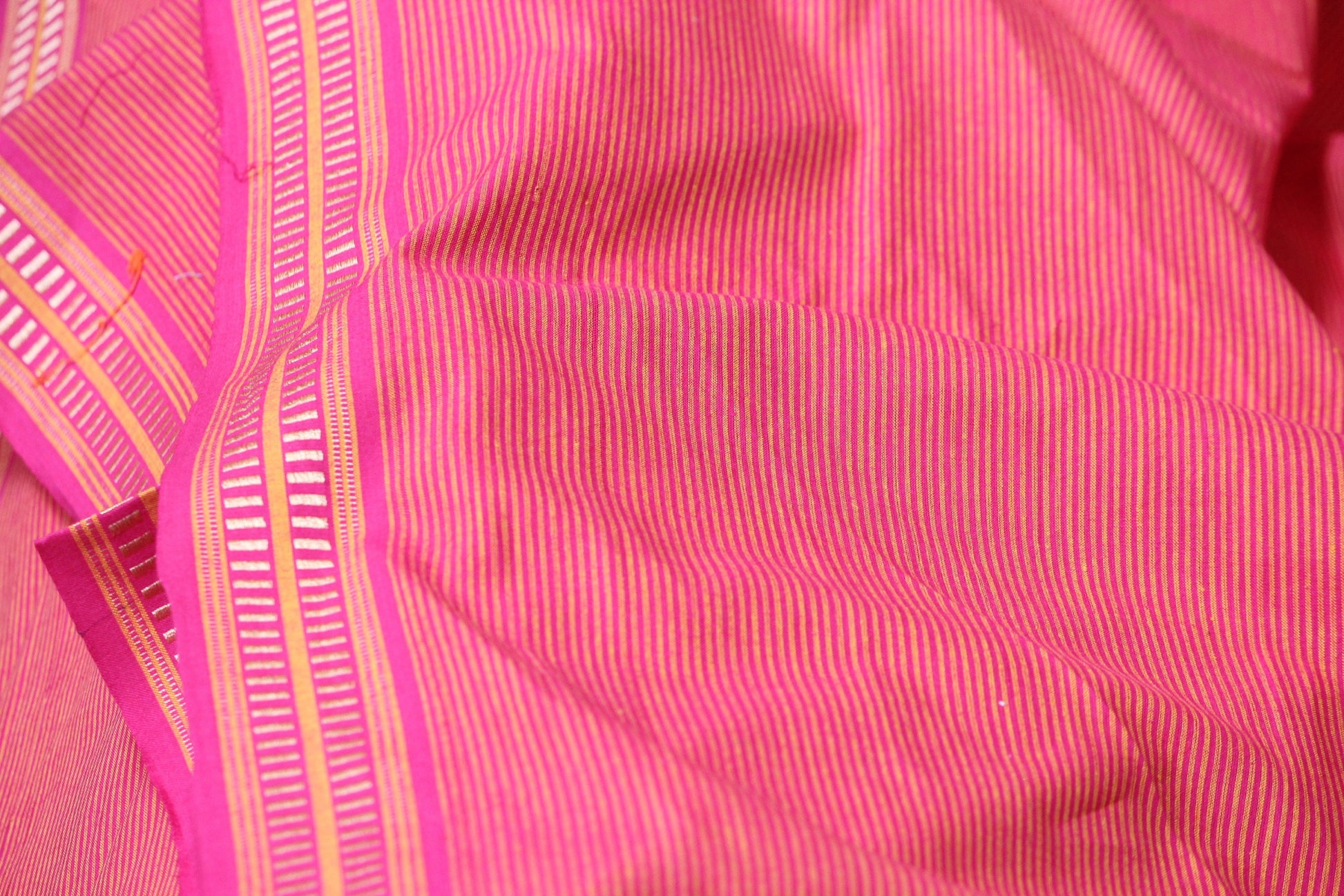 One yard-Pink yellow woven pin stripe fabric-Fuchsia stripe fabric-border pattern fabric-double sided woven pattern fabric-dot cotton