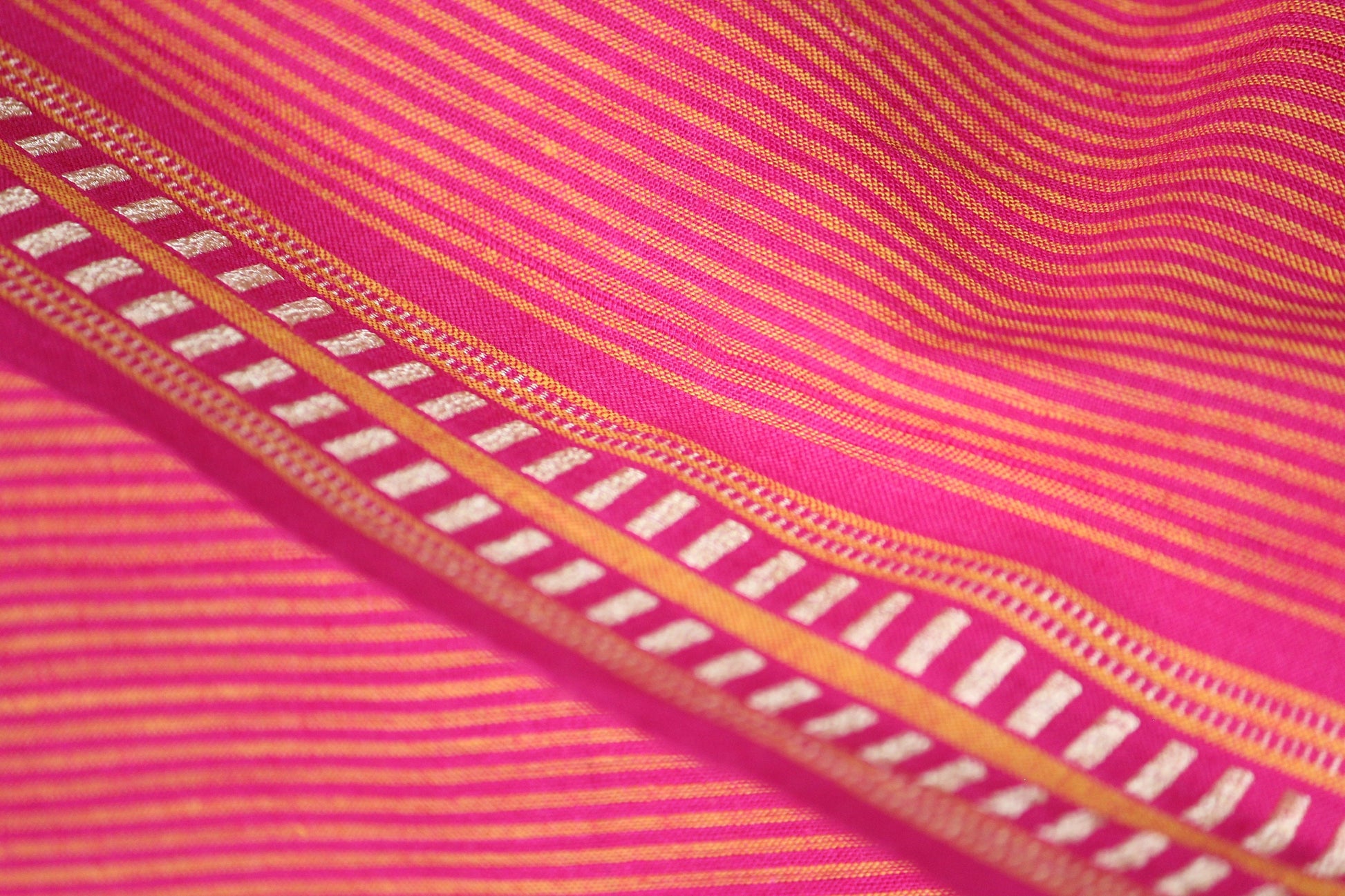 One yard-Pink yellow woven pin stripe fabric-Fuchsia stripe fabric-border pattern fabric-double sided woven pattern fabric-dot cotton