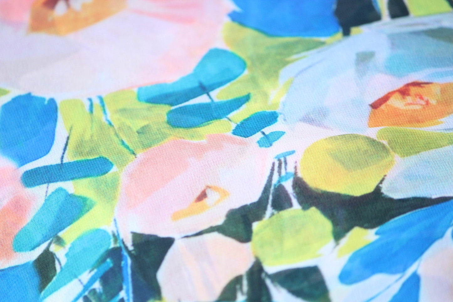 1 yard-bright abstract floral print chiffon fabric by the yard-Gorgeous watercolor look printed fabric-print blue pink chiffon-flowy fabric