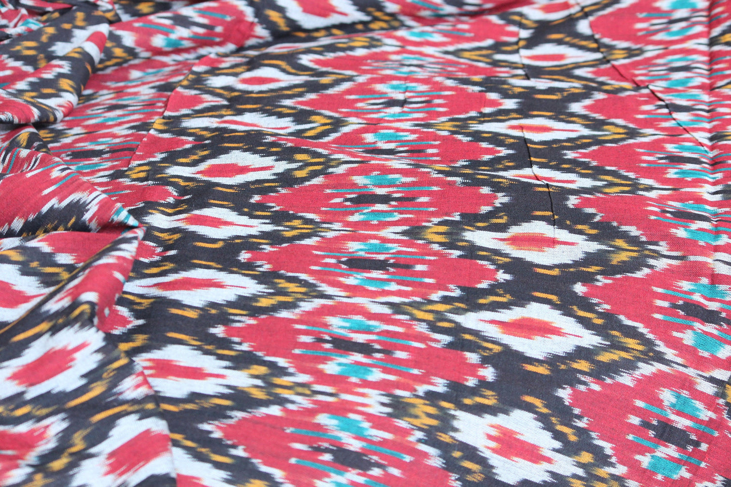 Red and black woven cotton ikat fabric-black and red geometric fabric-yarn dyed fabric-pink red brown fabric-yarn dyed cotton