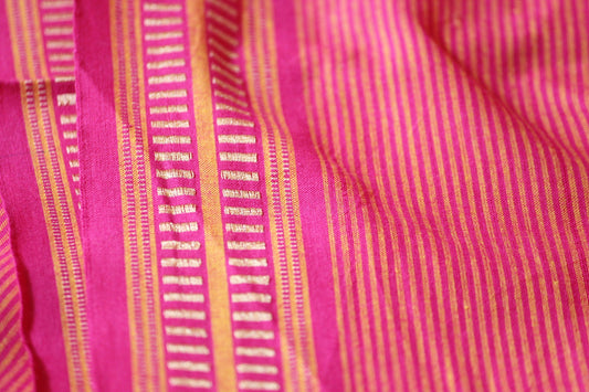 One yard-Pink yellow woven pin stripe fabric-Fuchsia stripe fabric-border pattern fabric-double sided woven pattern fabric-dot cotton