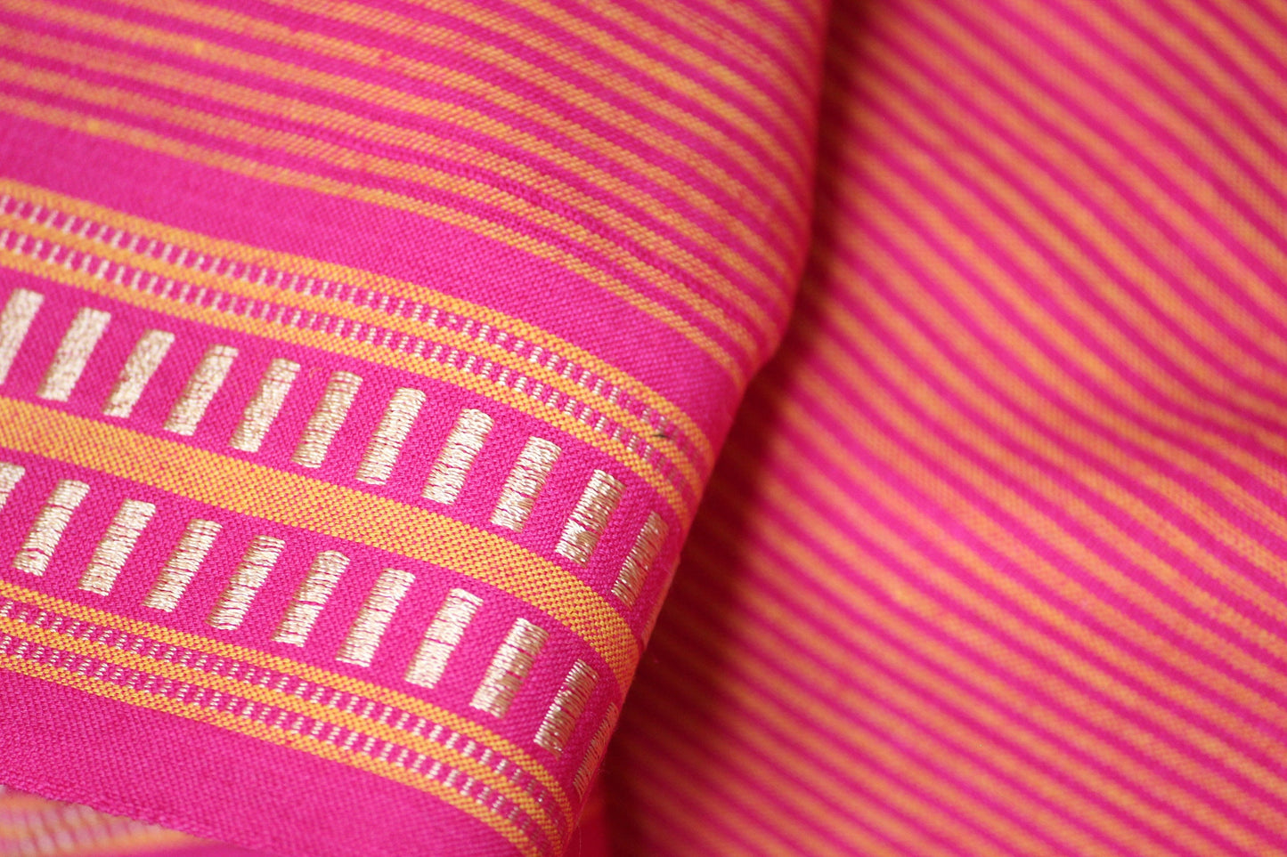 One yard-Pink yellow woven pin stripe fabric-Fuchsia stripe fabric-border pattern fabric-double sided woven pattern fabric-dot cotton