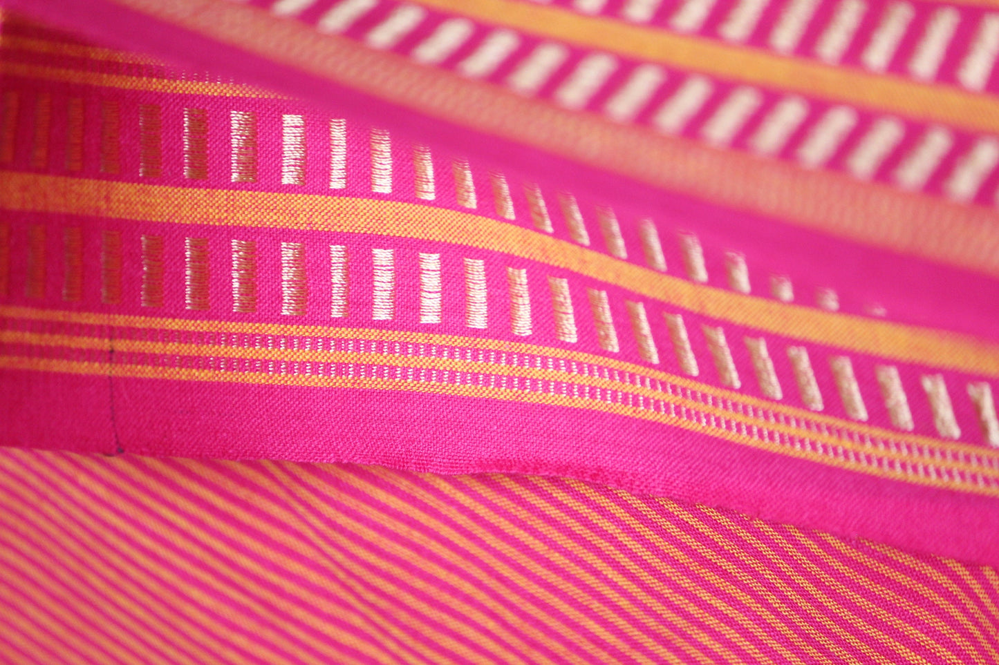 One yard-Pink yellow woven pin stripe fabric-Fuchsia stripe fabric-border pattern fabric-double sided woven pattern fabric-dot cotton