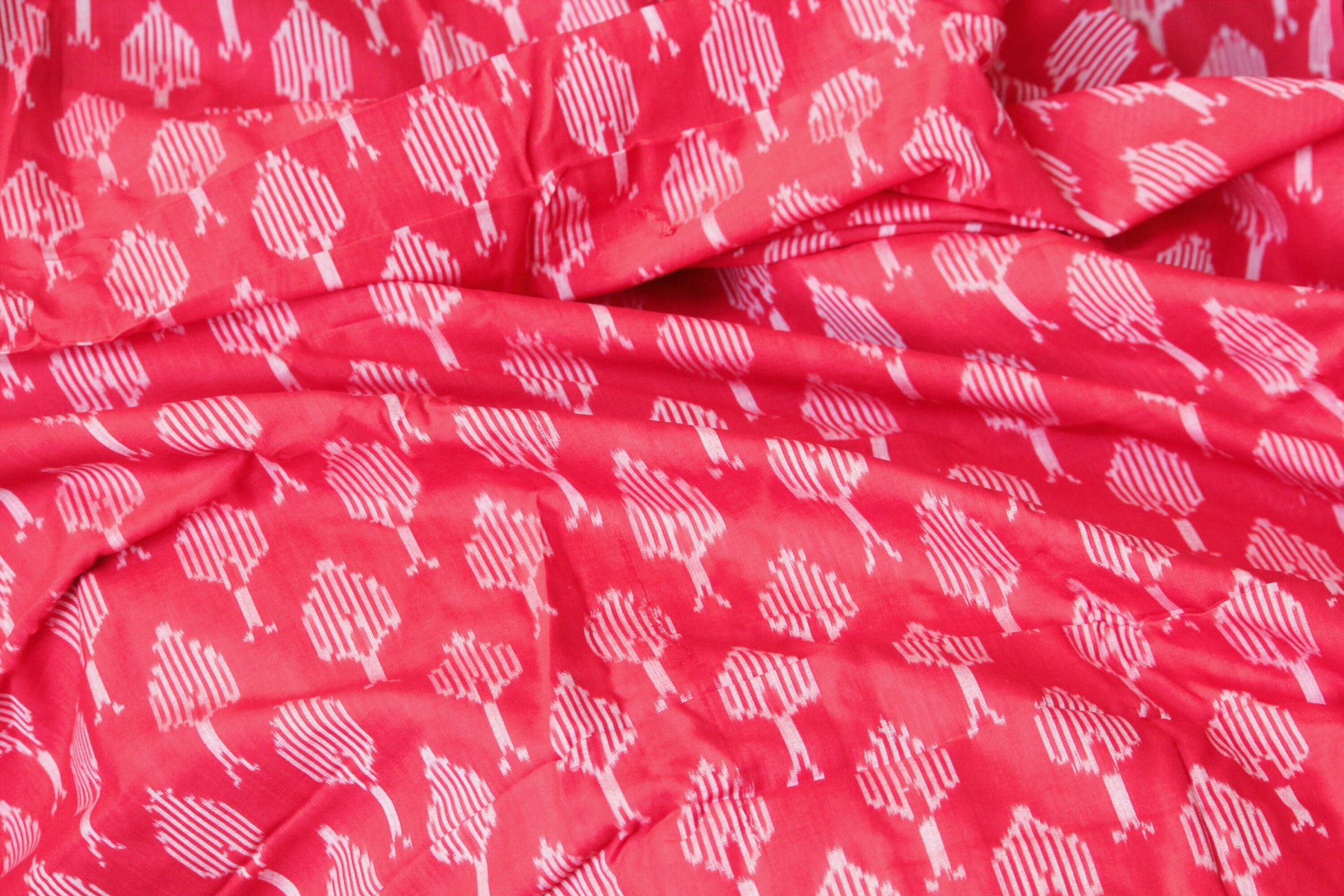 One yard-red woven cotton ikat fabric-leaf pattern fabric- red geometric fabric-blouse fabric-yarn dyed fabric-yarn dyed cotton