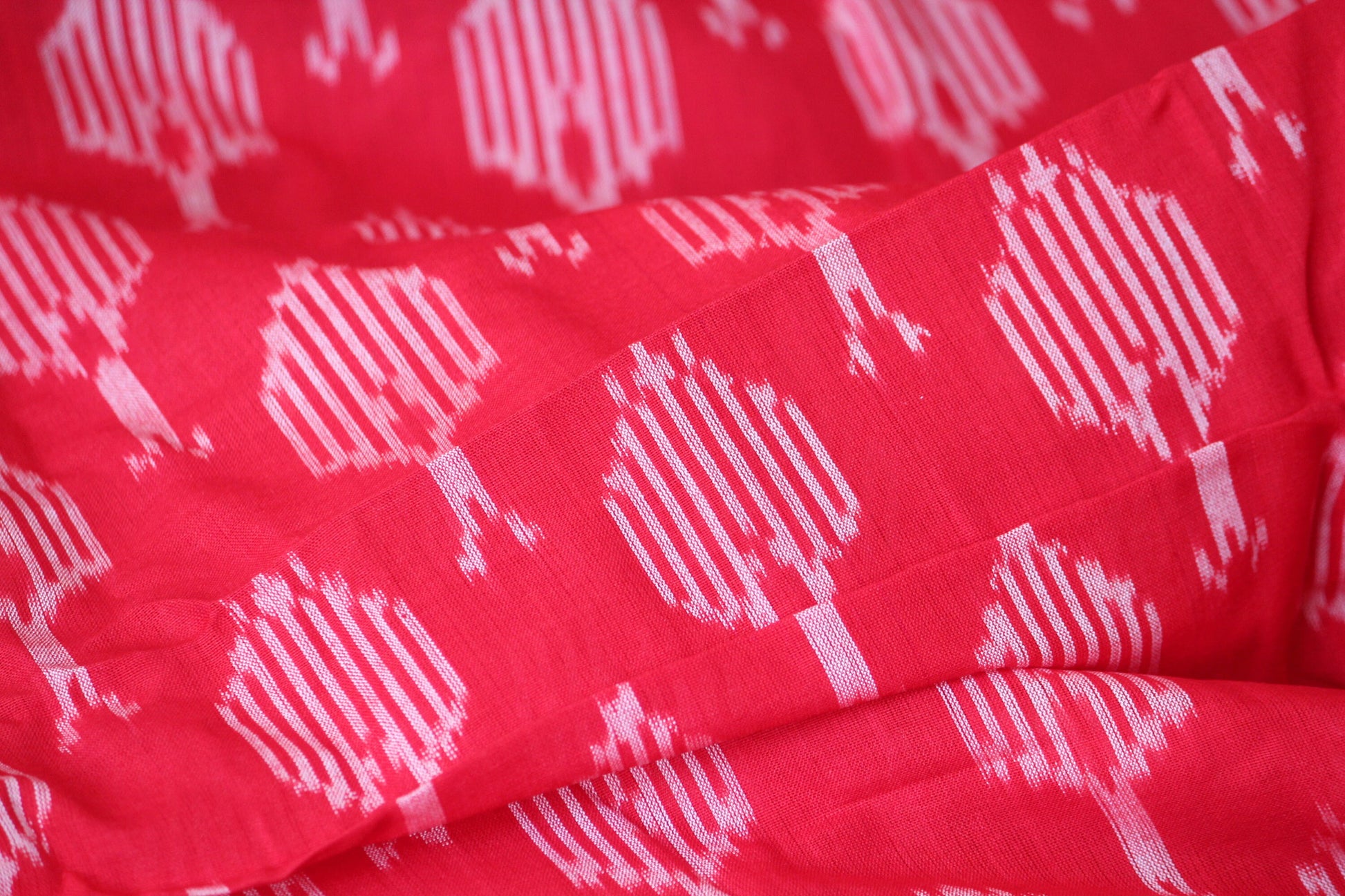 One yard-red woven cotton ikat fabric-leaf pattern fabric- red geometric fabric-blouse fabric-yarn dyed fabric-yarn dyed cotton