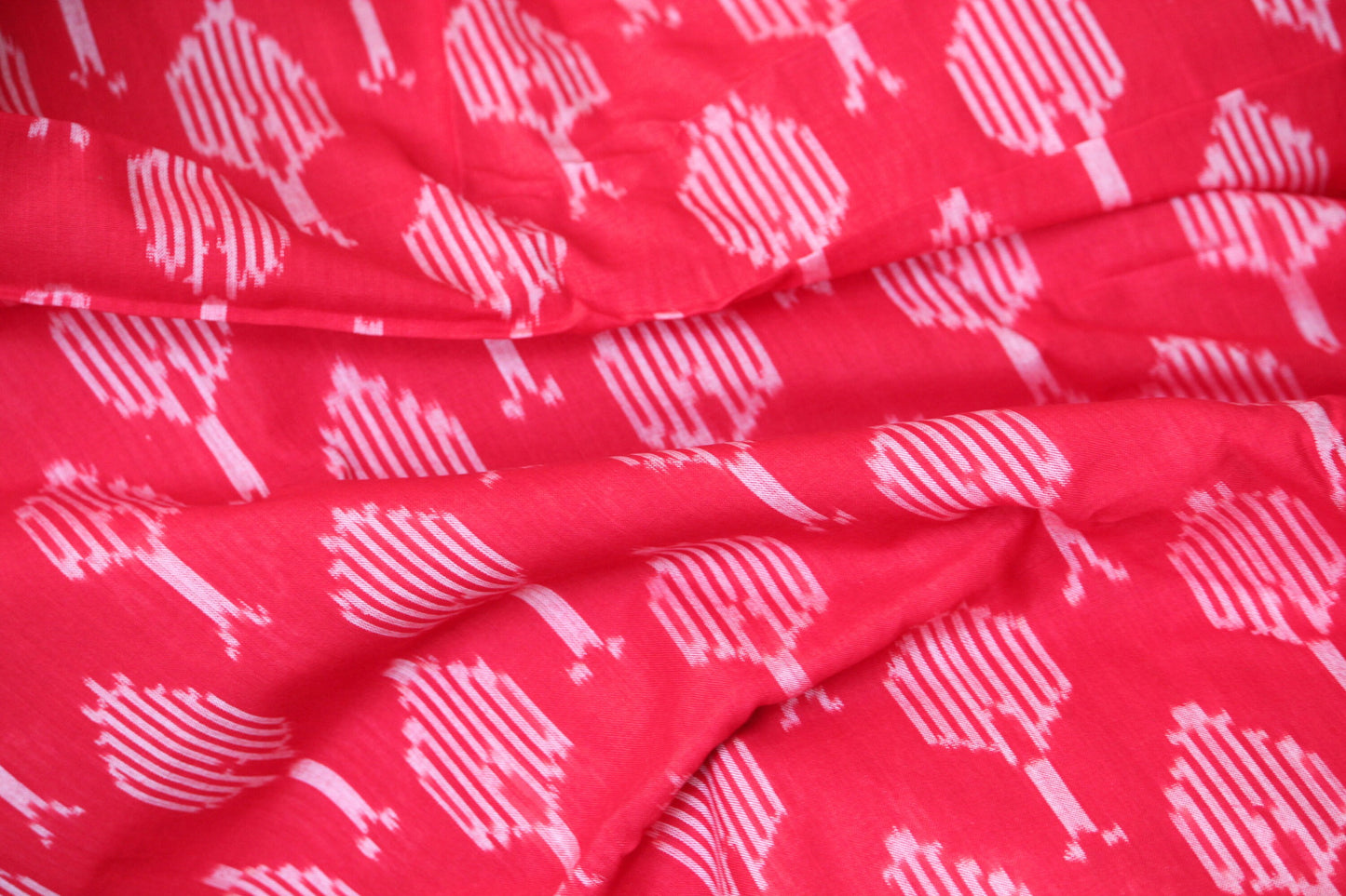 One yard-red woven cotton ikat fabric-leaf pattern fabric- red geometric fabric-blouse fabric-yarn dyed fabric-yarn dyed cotton