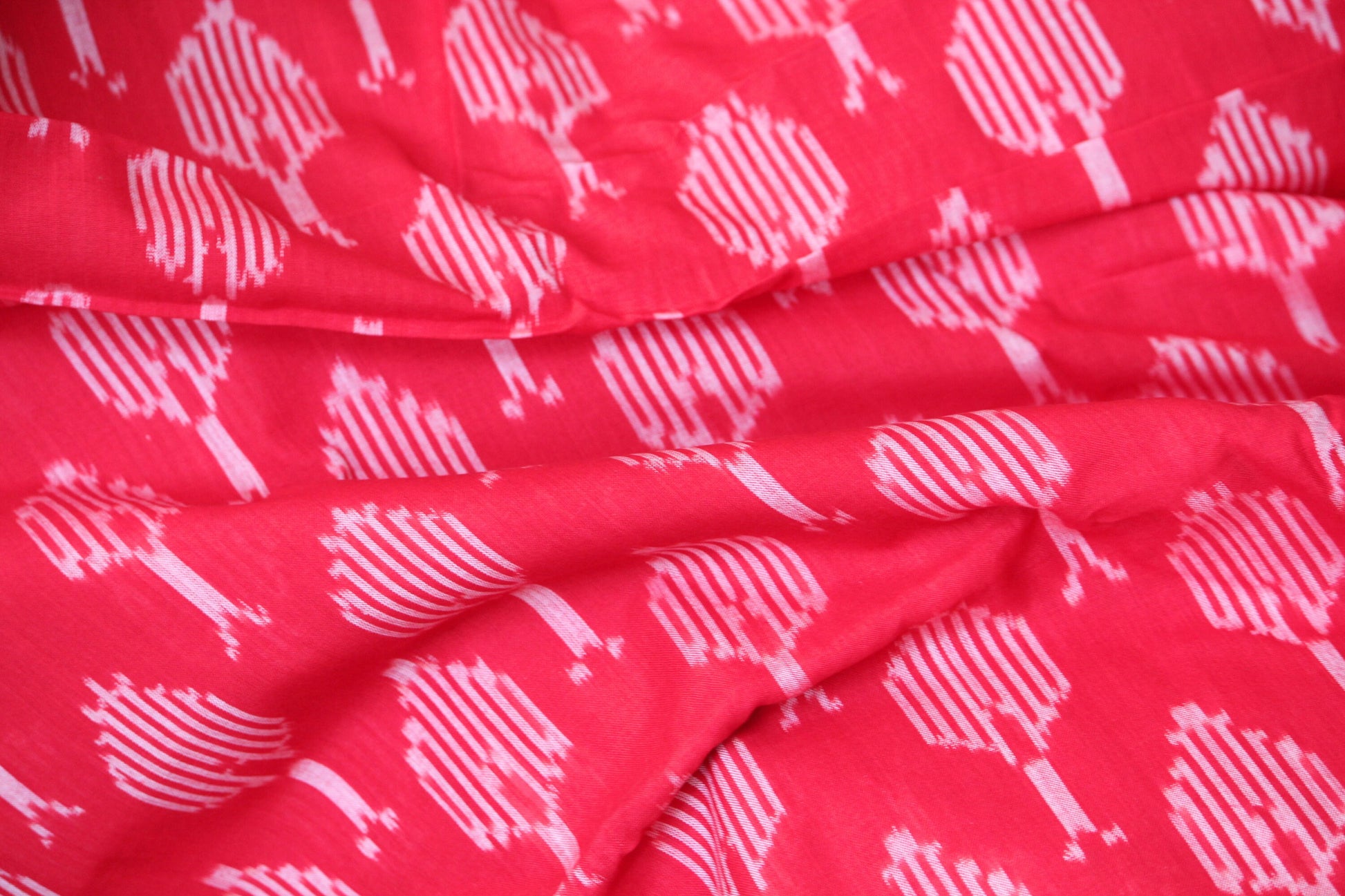 One yard-red woven cotton ikat fabric-leaf pattern fabric- red geometric fabric-blouse fabric-yarn dyed fabric-yarn dyed cotton