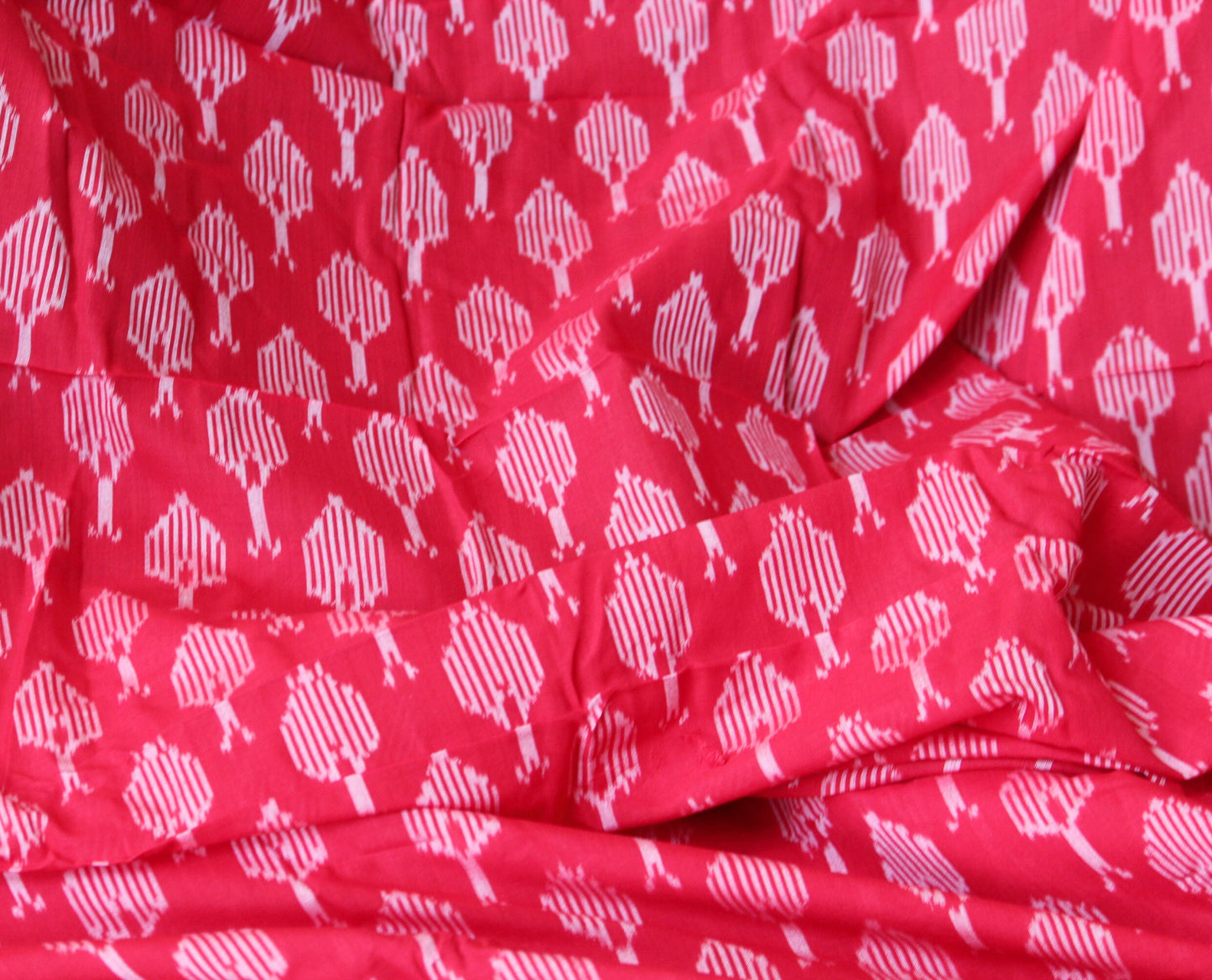 One yard-red woven cotton ikat fabric-leaf pattern fabric- red geometric fabric-blouse fabric-yarn dyed fabric-yarn dyed cotton