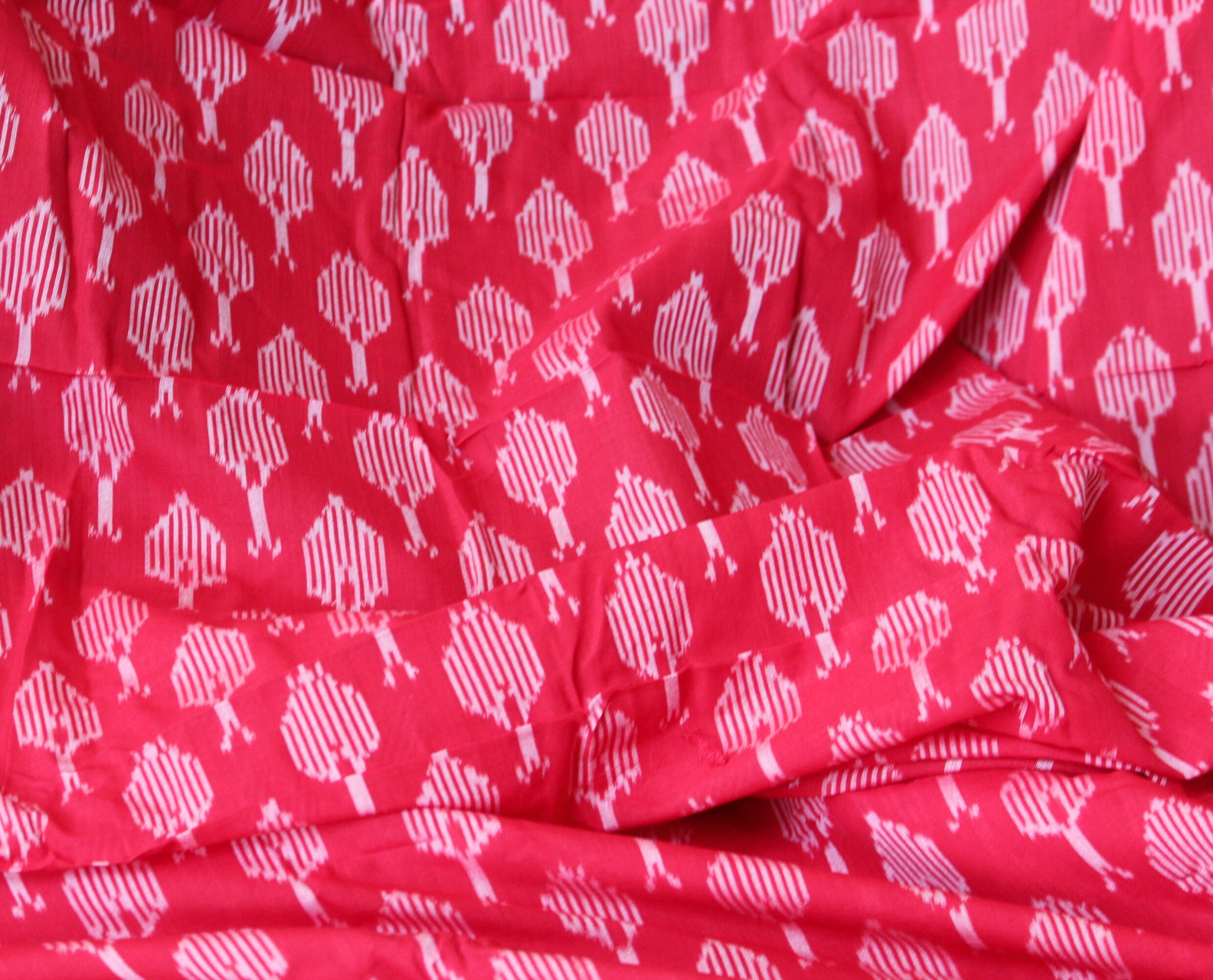 One yard-red woven cotton ikat fabric-leaf pattern fabric- red geometric fabric-blouse fabric-yarn dyed fabric-yarn dyed cotton