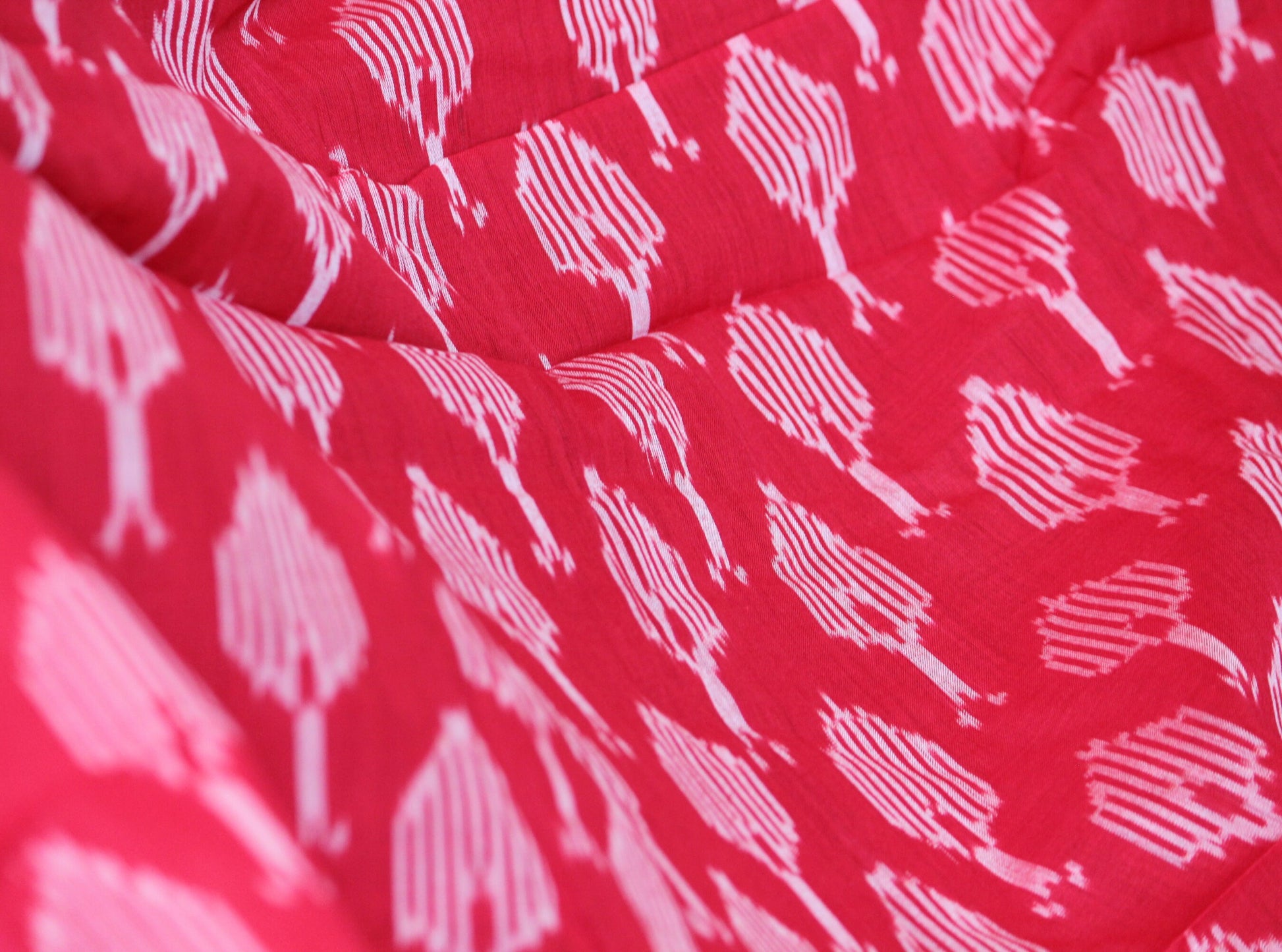 One yard-red woven cotton ikat fabric-leaf pattern fabric- red geometric fabric-blouse fabric-yarn dyed fabric-yarn dyed cotton