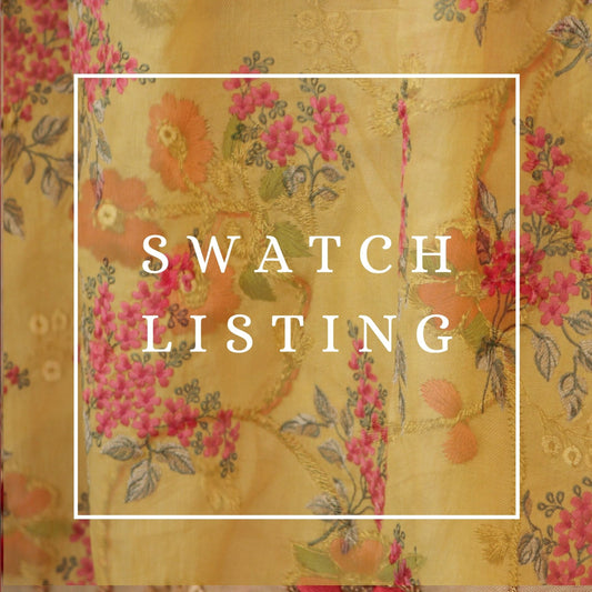Swatch listing-chiffon, cotton, organza, ribbon, embroidery, silk, satin fabric