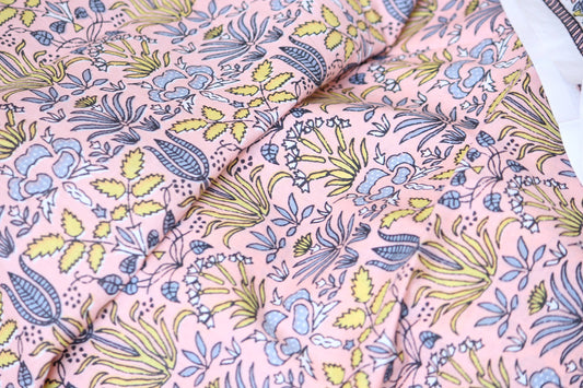 1 yard-Blush baby pink floral printed cotton printed fabric by the yard-blue and yellow floral print fabric-floral fabric-Blue floral print