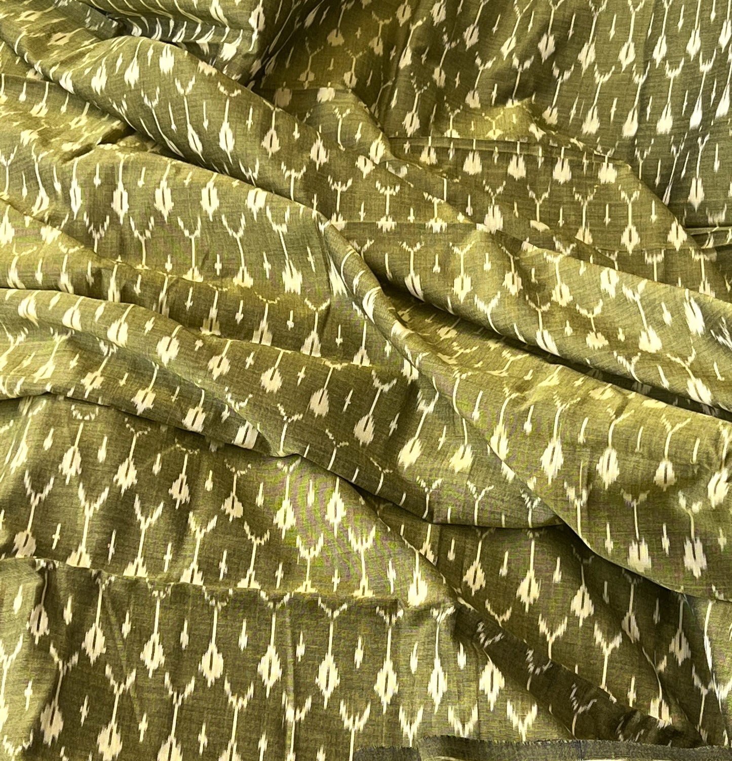 1 yard-Olive green woven iridescent cotton ikat fabric-Green geometric fabric with sheen-yarn dyed fabric-shiny ikat fabric dyed cotton