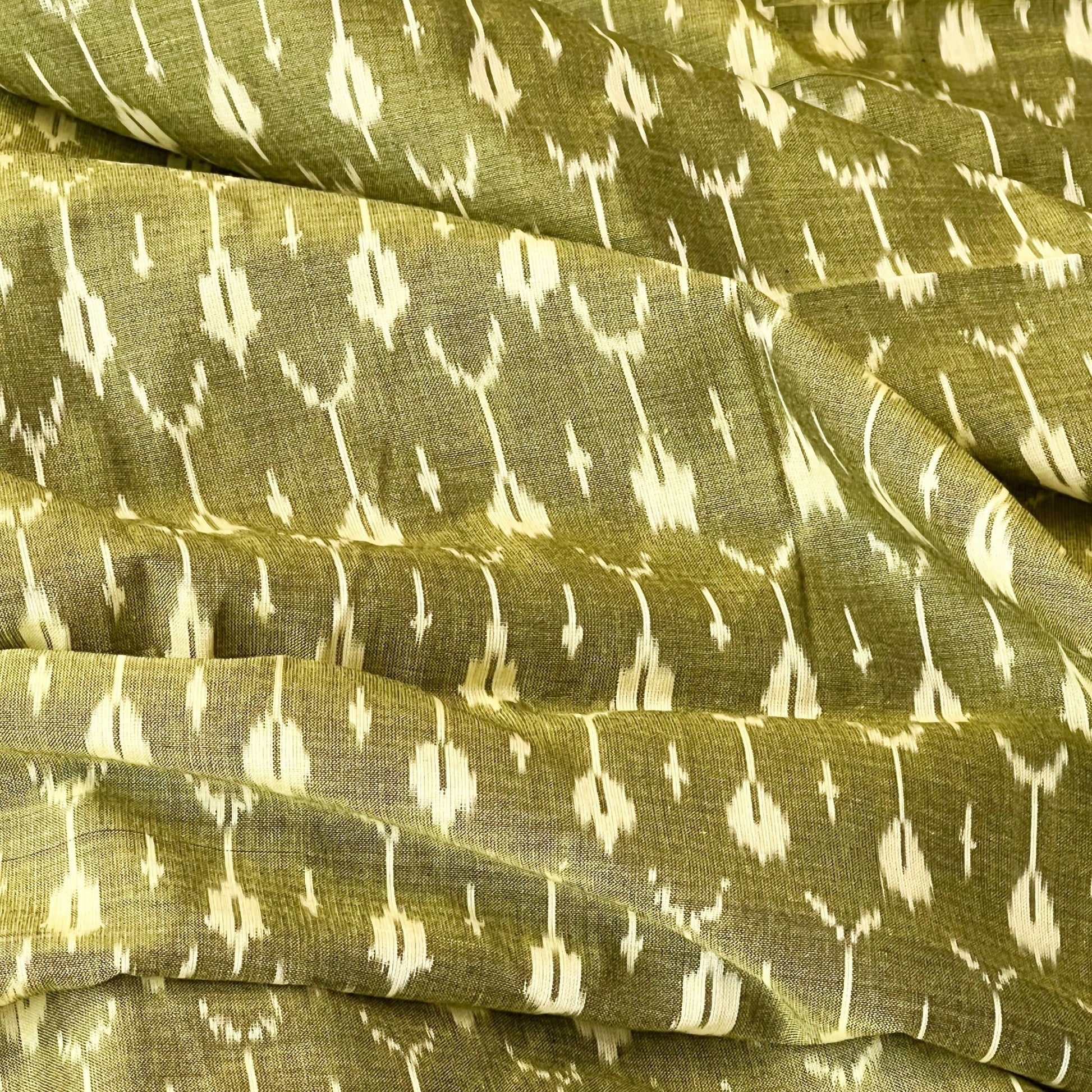 1 yard-Olive green woven iridescent cotton ikat fabric-Green geometric fabric with sheen-yarn dyed fabric-shiny ikat fabric dyed cotton