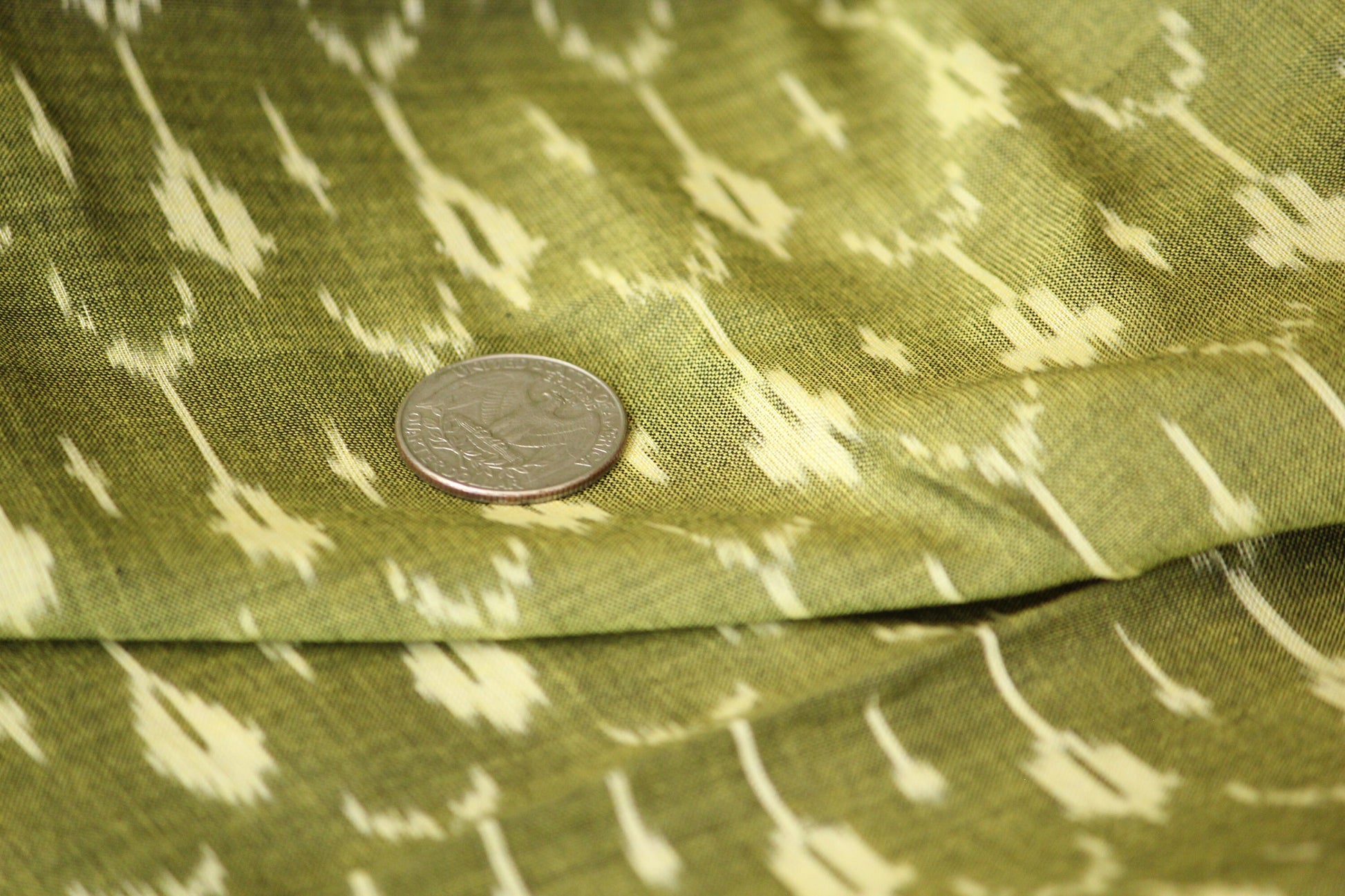 1 yard-Olive green woven iridescent cotton ikat fabric-Green geometric fabric with sheen-yarn dyed fabric-shiny ikat fabric dyed cotton