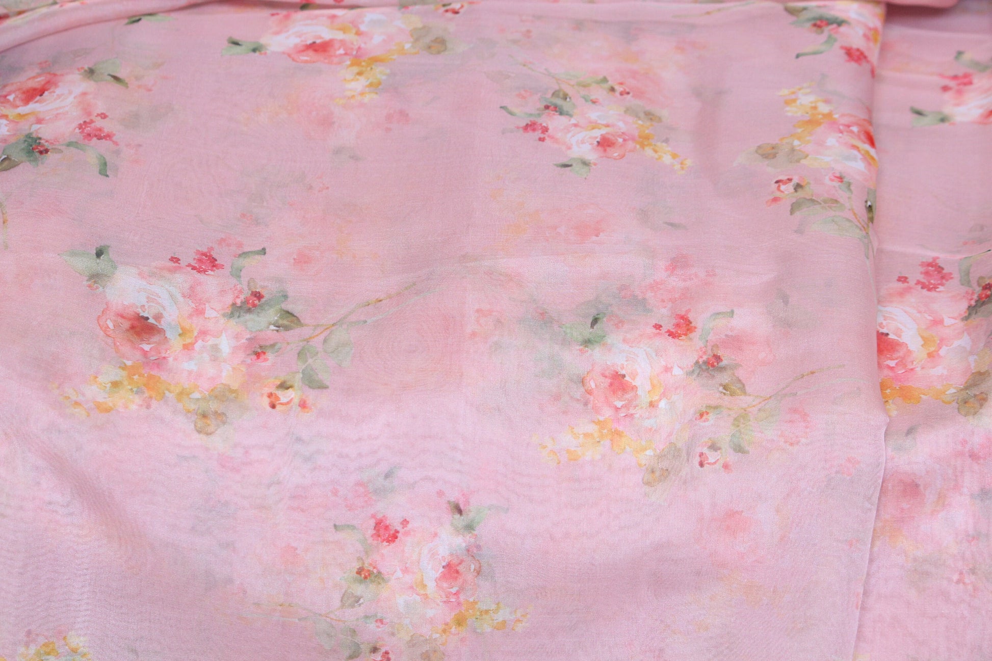 Blush pink organza fabric by the yard-Gorgeous watercolor look roses printed