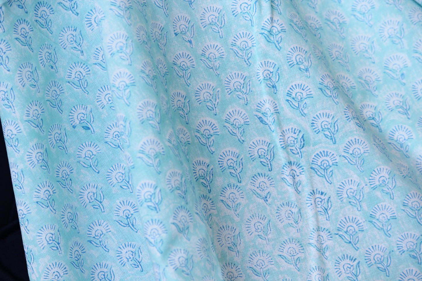 1 yard- Aqua blue ditsy print hand block printed cotton fabric by the yard-Sea blue cotton fabric- turquoise blue hand printed cotton