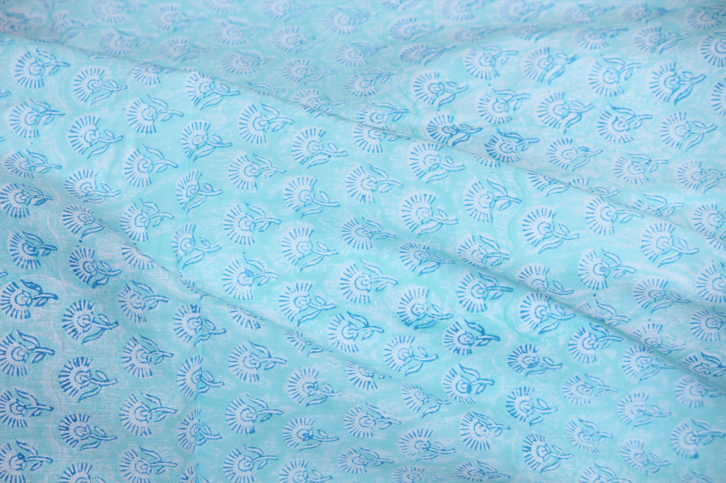 1 yard- Aqua blue ditsy print hand block printed cotton fabric by the yard-Sea blue cotton fabric- turquoise blue hand printed cotton
