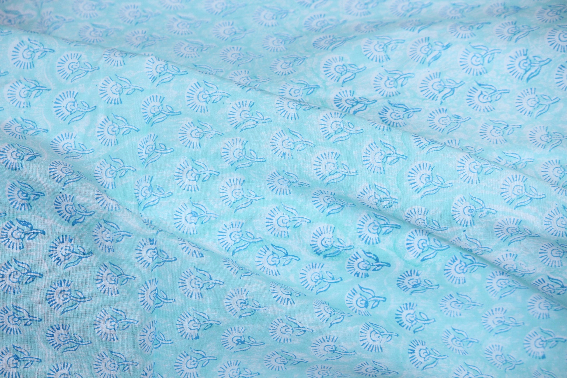1 yard- Aqua blue ditsy print hand block printed cotton fabric by the yard-Sea blue cotton fabric- turquoise blue hand printed cotton