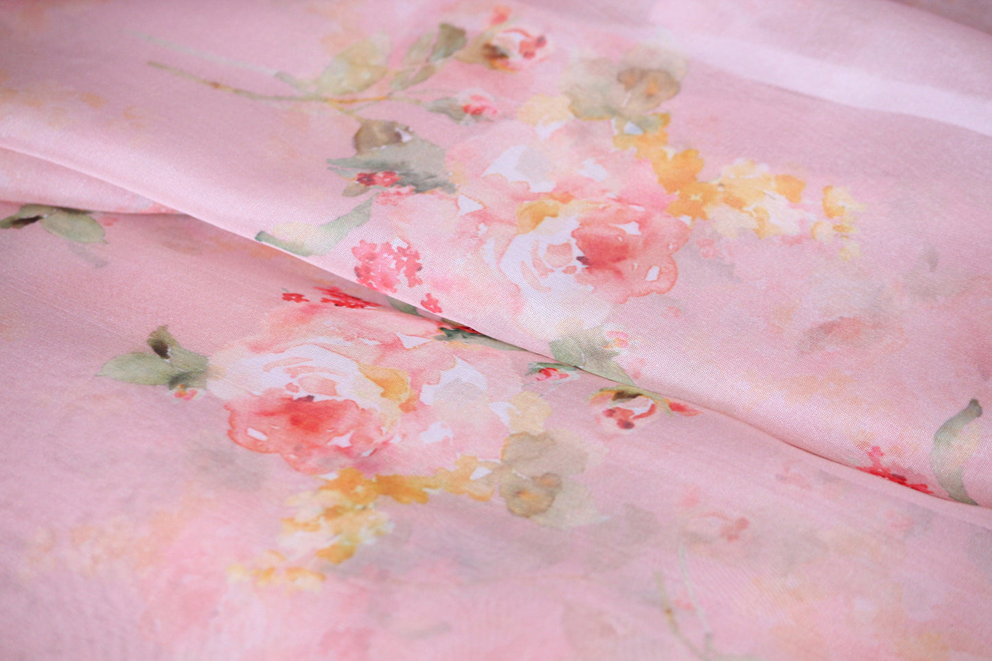 1 yard-Peach pink organza fabric by the yard-Bright watercolor look floral printed organza fabric-floral fabric-print Red roses-sheer fabric