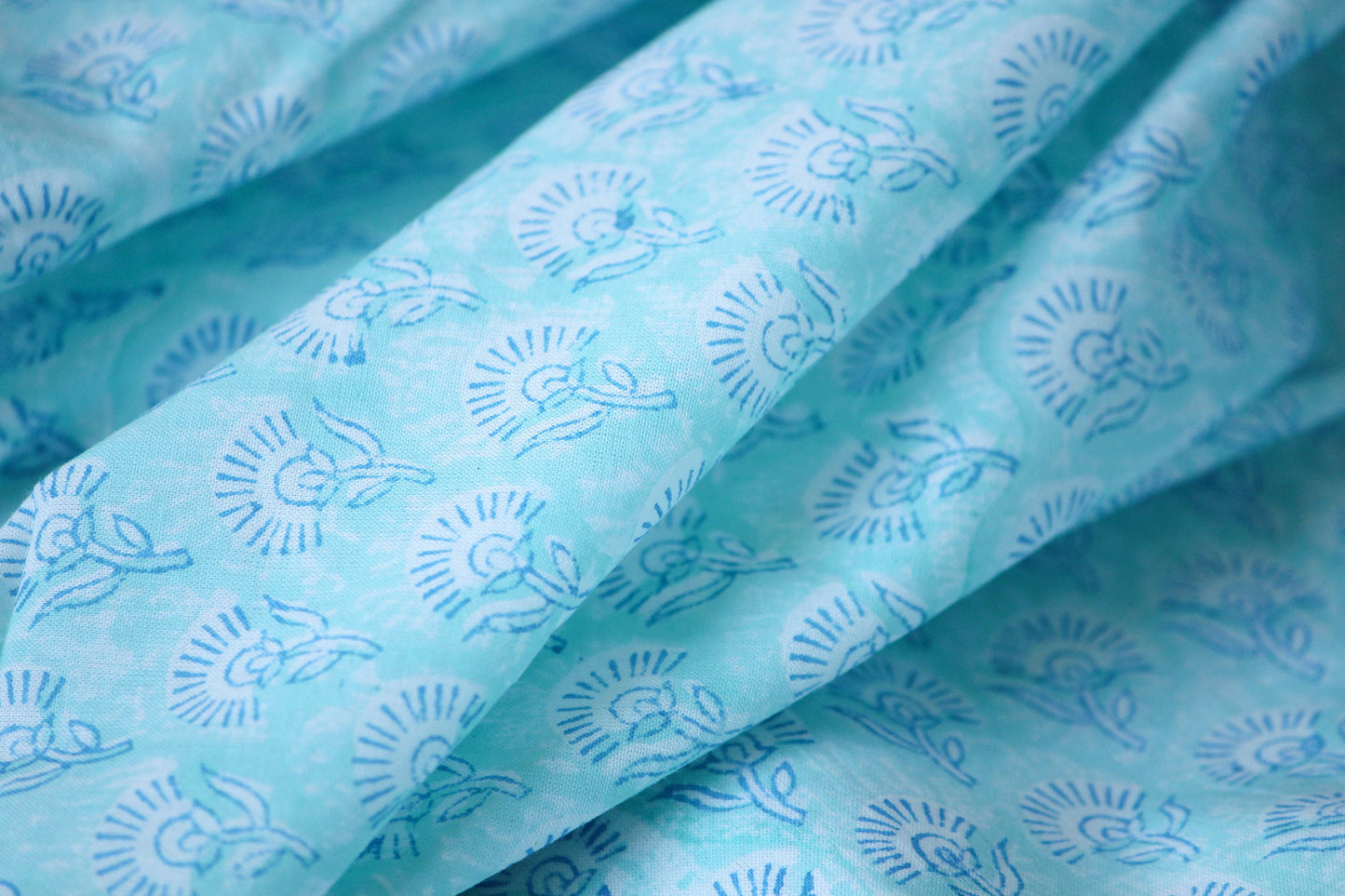 1 yard- Aqua blue ditsy print hand block printed cotton fabric by the yard-Sea blue cotton fabric- turquoise blue hand printed cotton