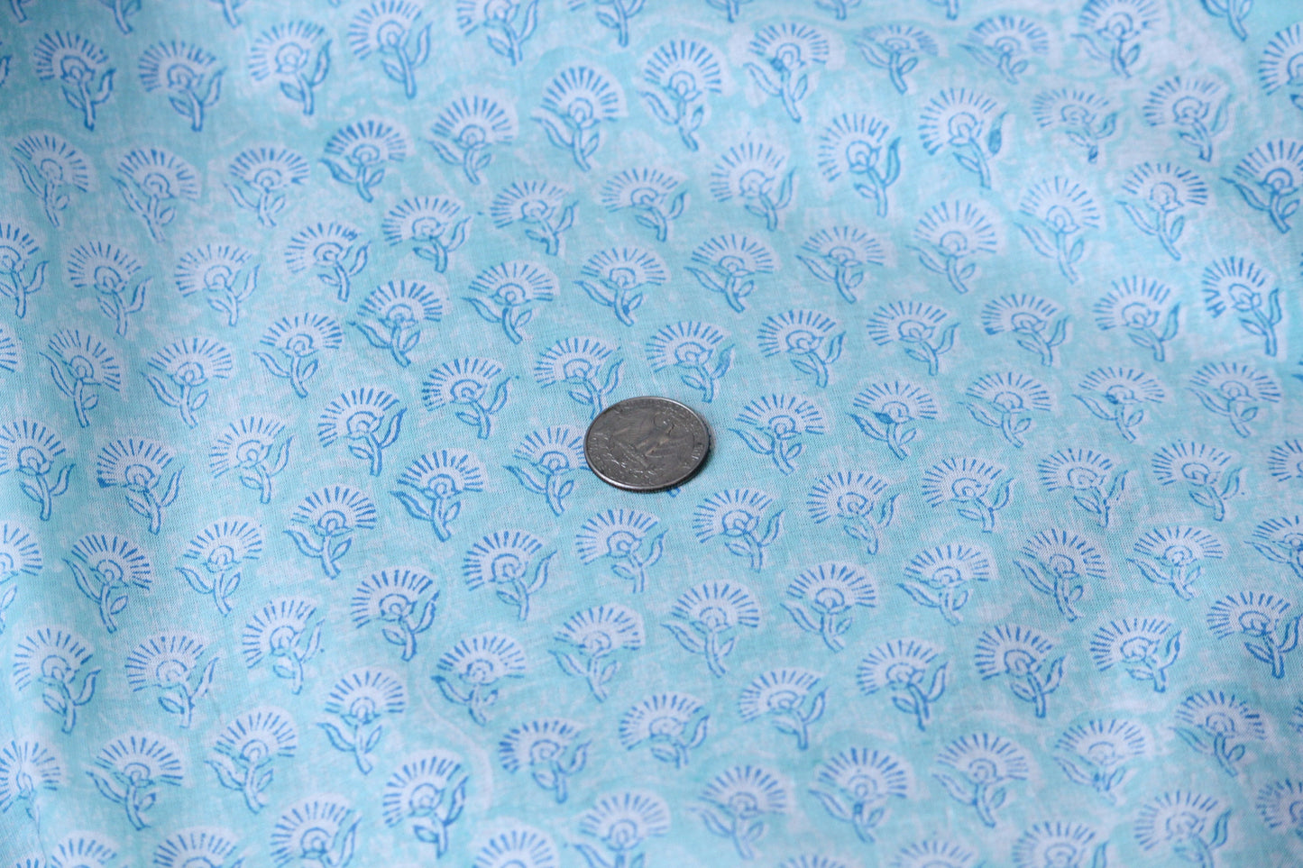 1 yard- Aqua blue ditsy print hand block printed cotton fabric by the yard-Sea blue cotton fabric- turquoise blue hand printed cotton