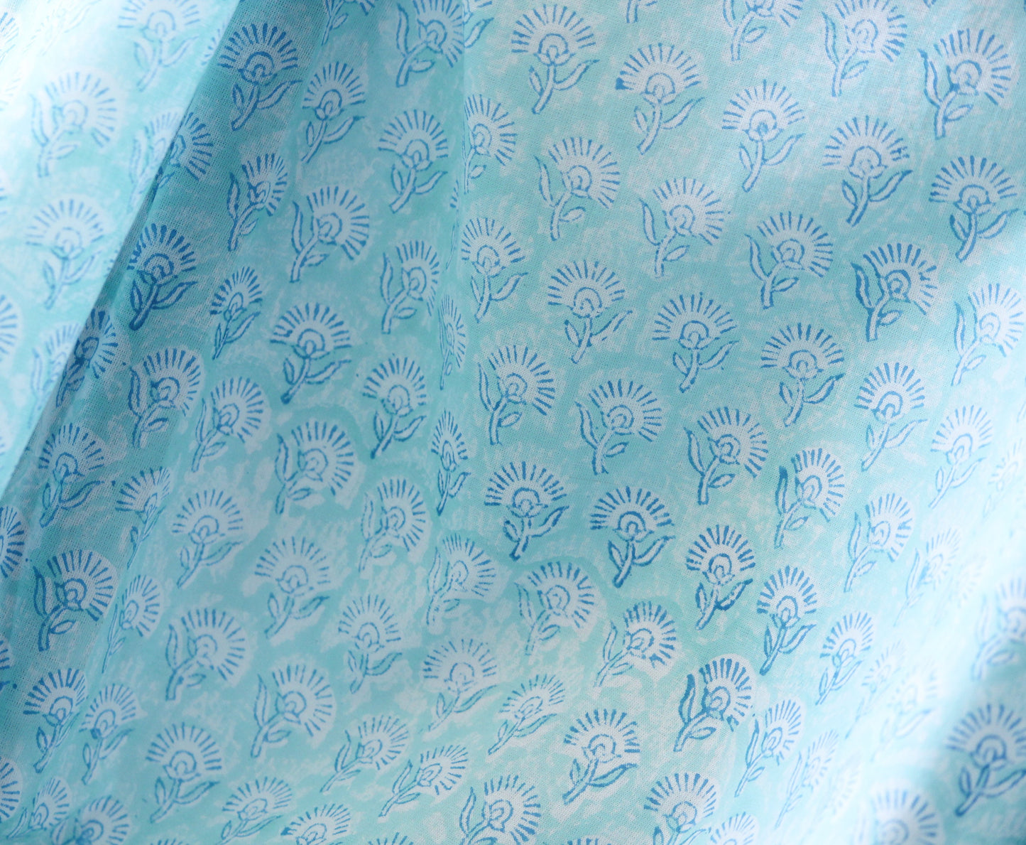 1 yard- Aqua blue ditsy print hand block printed cotton fabric by the yard-Sea blue cotton fabric- turquoise blue hand printed cotton