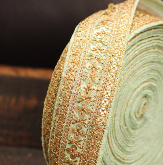 1 yard- mint green pastel embroidery ribbon-woven Indian embroidery ribbon-bouquet ribbon-mint green wedding- gift wrap- wedding ribbon