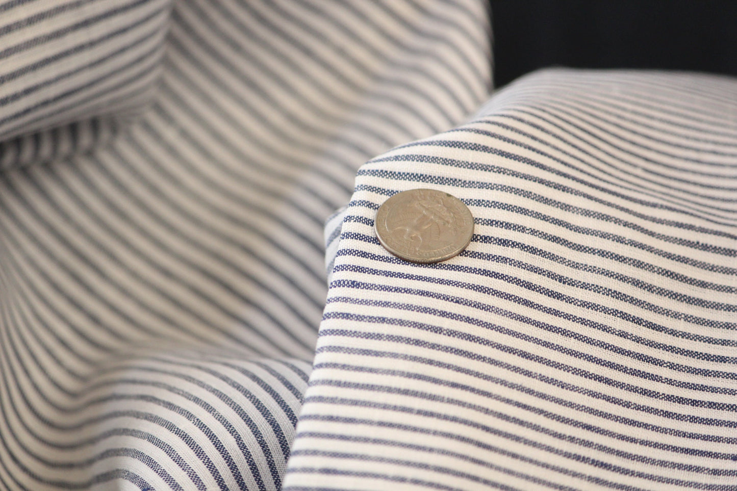 1 yard-Linen ticking stripe fabric-Navy Blue and off-white stripe fabric-classic pin stripe linen-plant based sustainable fabric