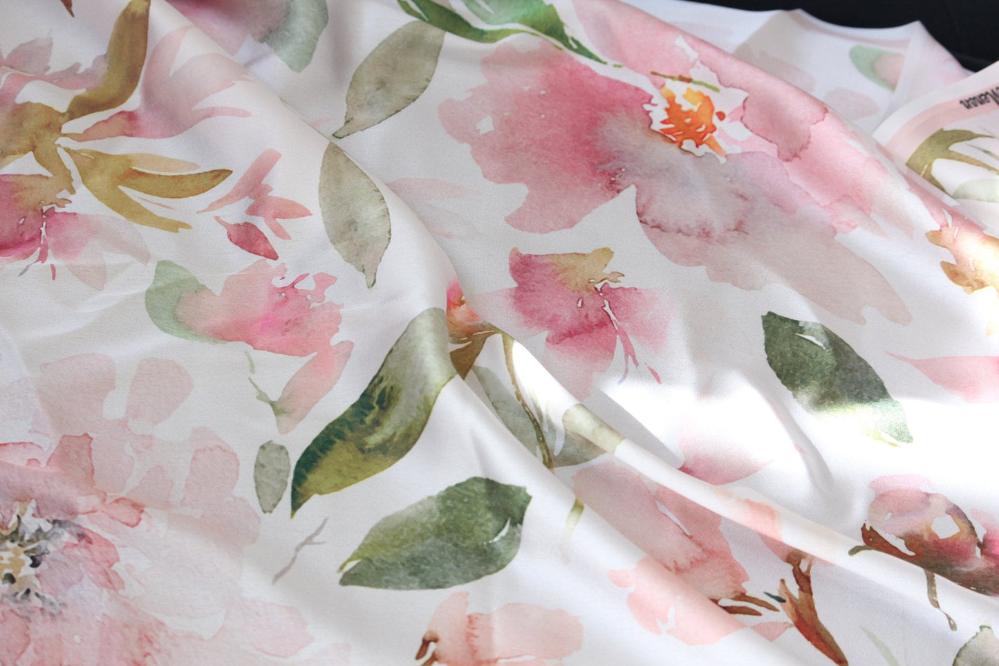 1 yard-off white floral satin charmeuse fabric -blush pink watercolor floral printed satin fabric green-bridal cream with rose floral fabric