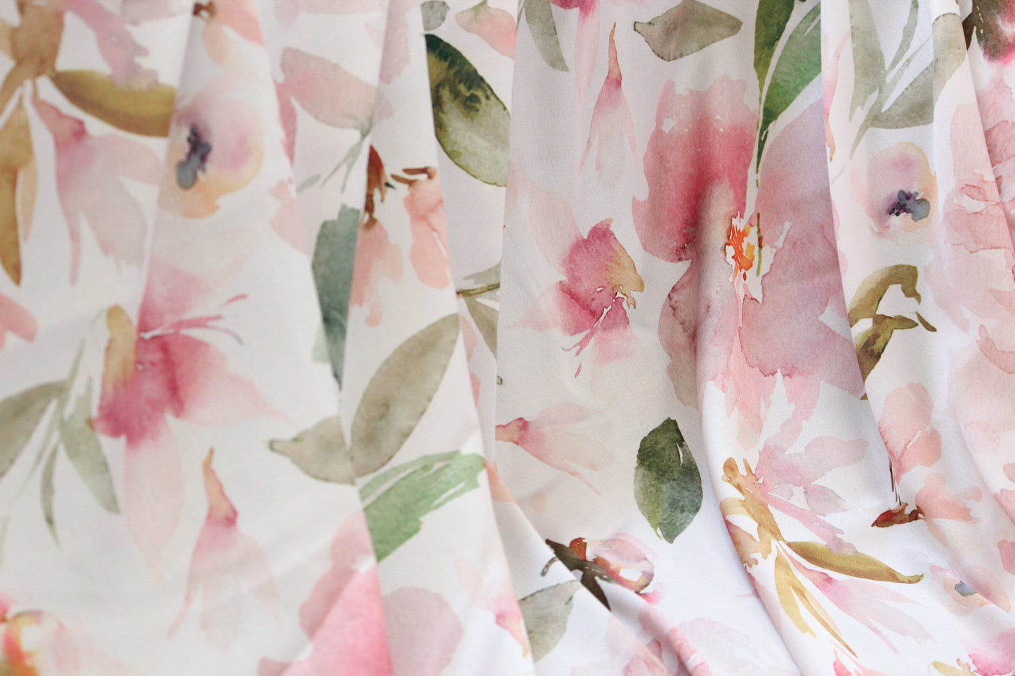 1 yard-off white floral satin charmeuse fabric -blush pink watercolor floral printed satin fabric green-bridal cream with rose floral fabric