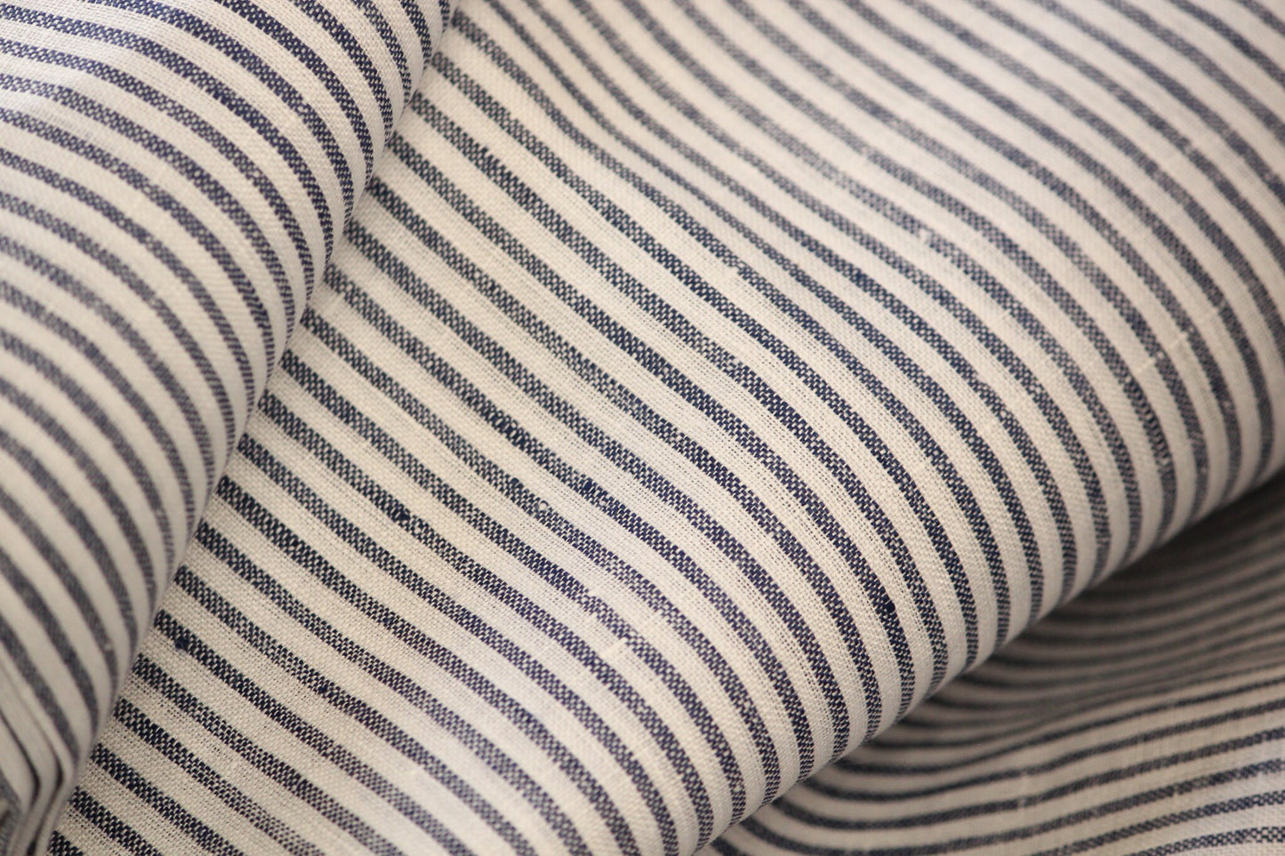 1 yard-Linen ticking stripe fabric-Navy Blue and off-white stripe fabric-classic pin stripe linen-plant based sustainable fabric