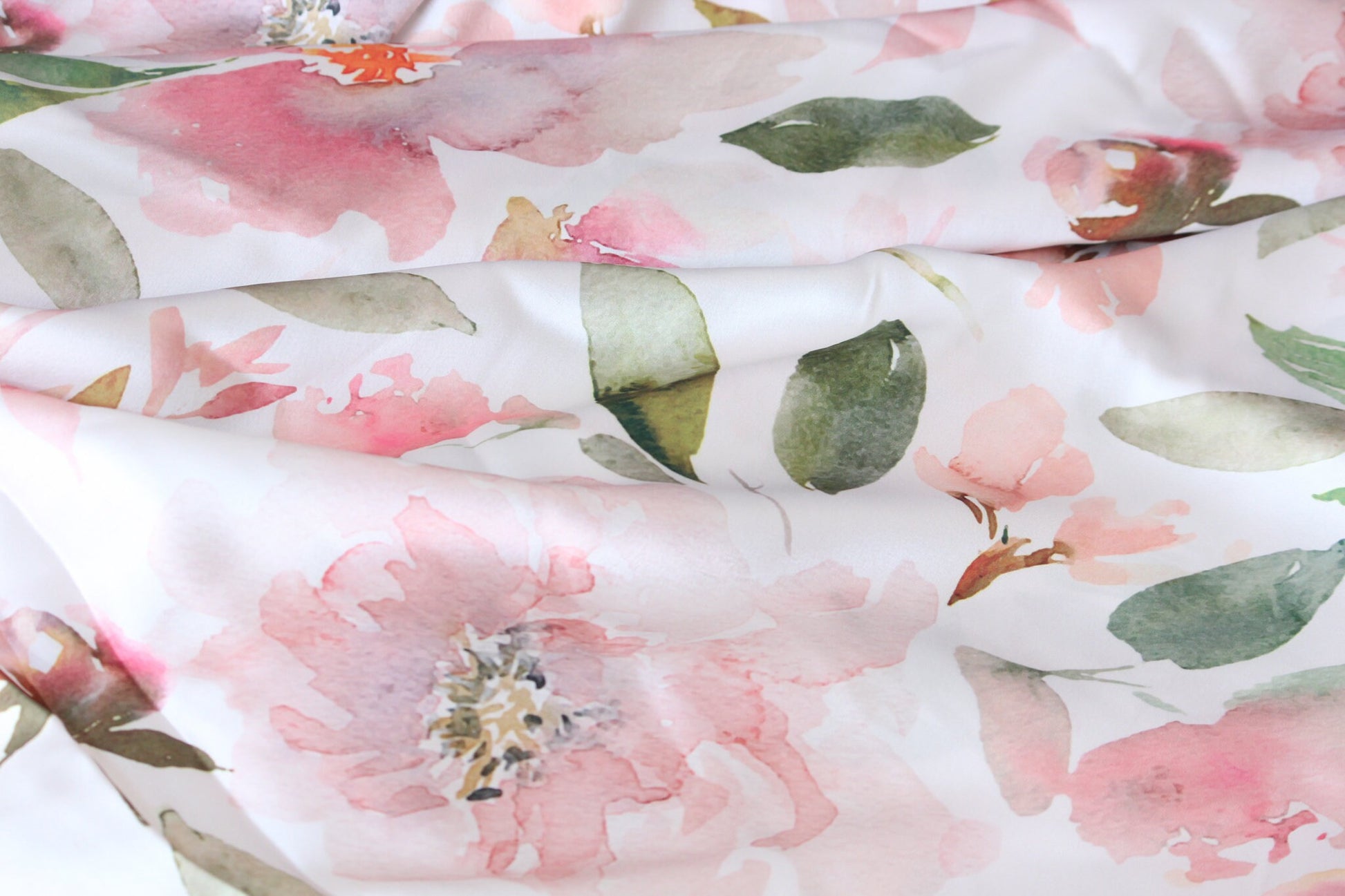 1 yard-off white floral satin charmeuse fabric -blush pink watercolor floral printed satin fabric green-bridal cream with rose floral fabric