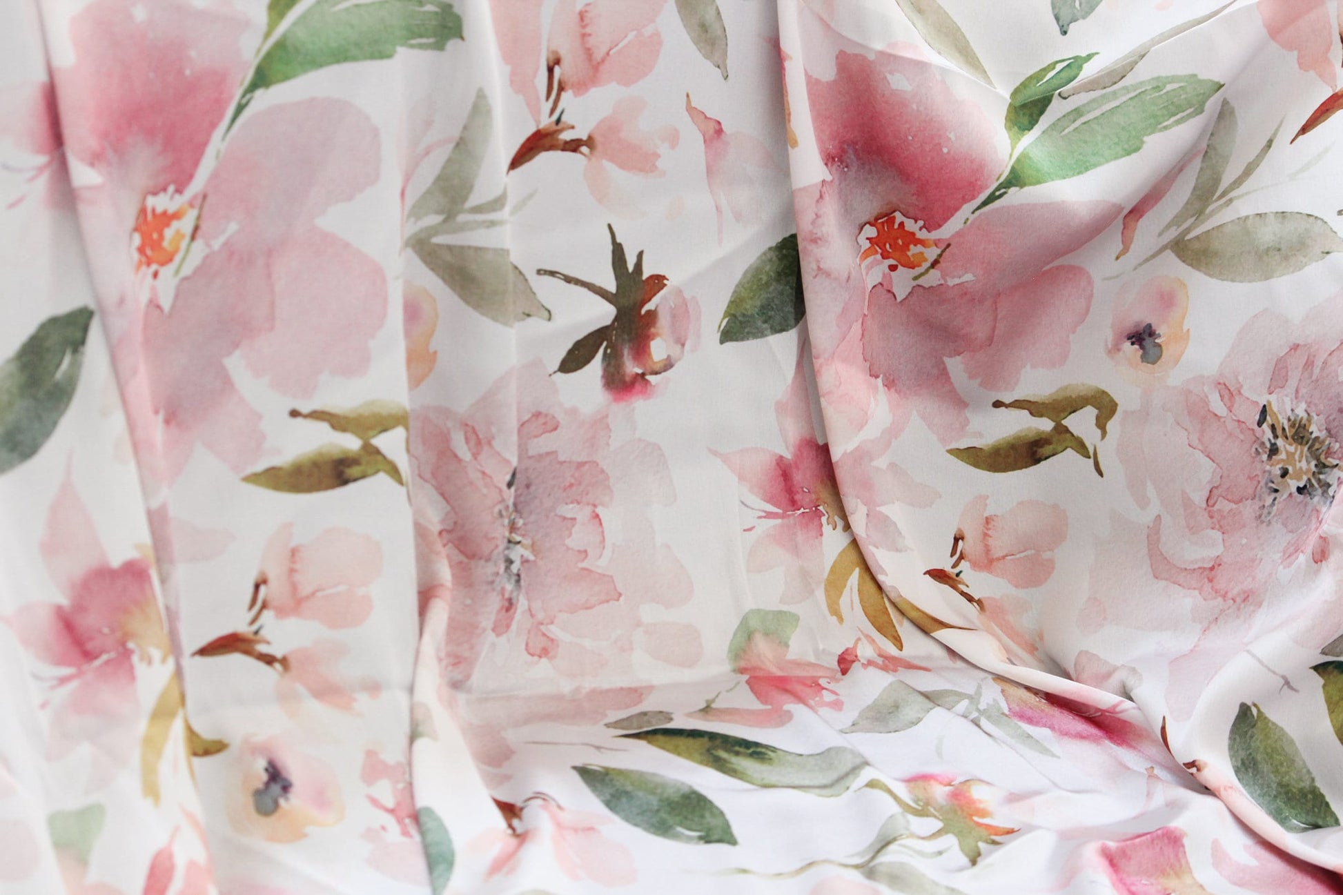 1 yard-off white floral satin charmeuse fabric -blush pink watercolor floral printed satin fabric green-bridal cream with rose floral fabric