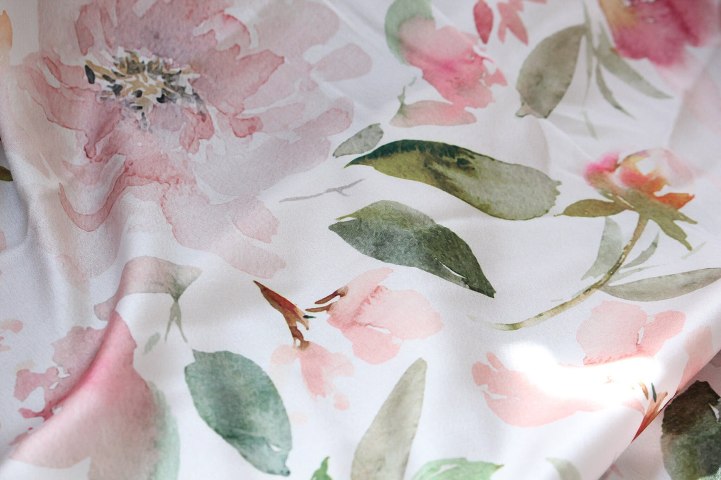 1 yard-off white floral satin charmeuse fabric -blush pink watercolor floral printed satin fabric green-bridal cream with rose floral fabric