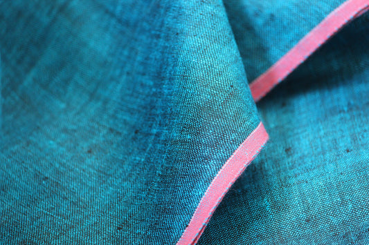 1 yard-Teal blue linen natural plant based fabric- Teal blue and black warp and weft -Gorgeous natural linen fabric-aqua blue linen