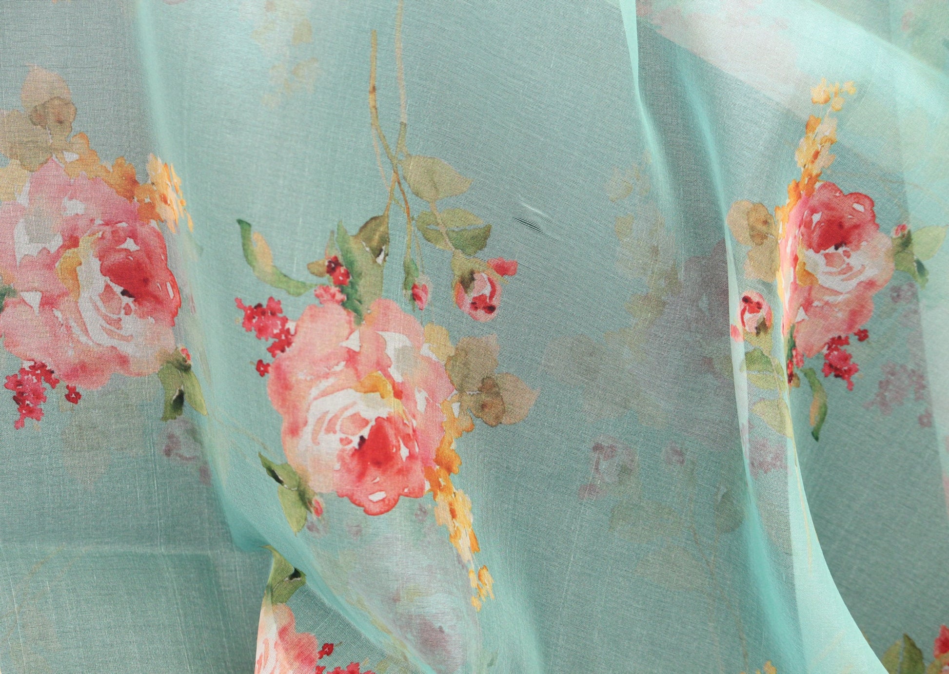 Organza fabric by the yard-Gorgeous watercolor look roses printed organza  fabric