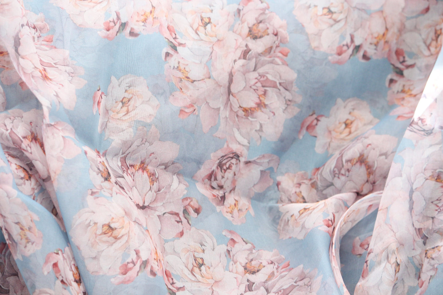 1 yard-organza fabric by the yard-Gorgeous watercolor look roses printed organza fabric-floral fabric-print pink roses-sheer fabric
