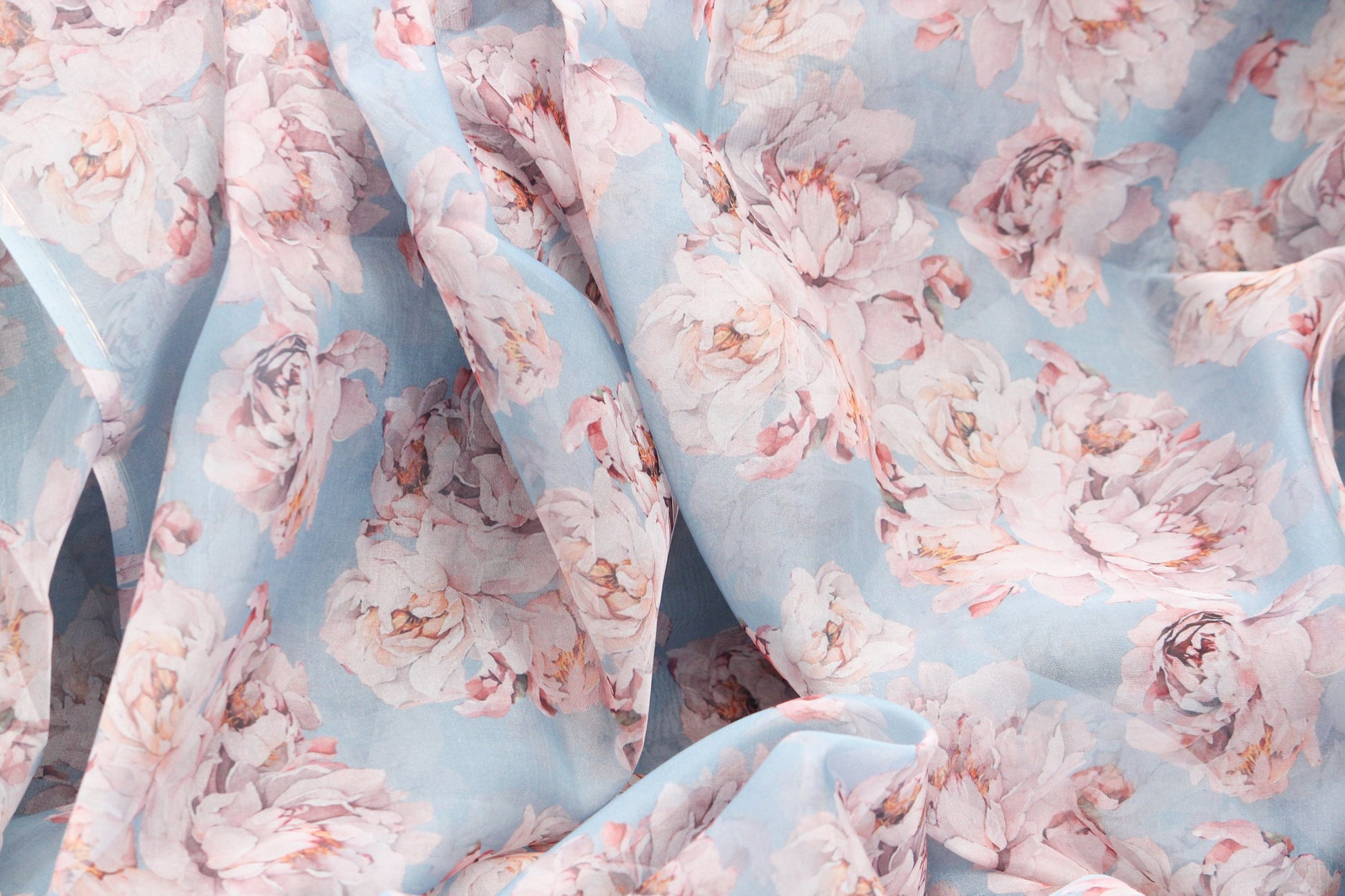 Organza fabric by the yard-Gorgeous watercolor look roses printed organza  fabric