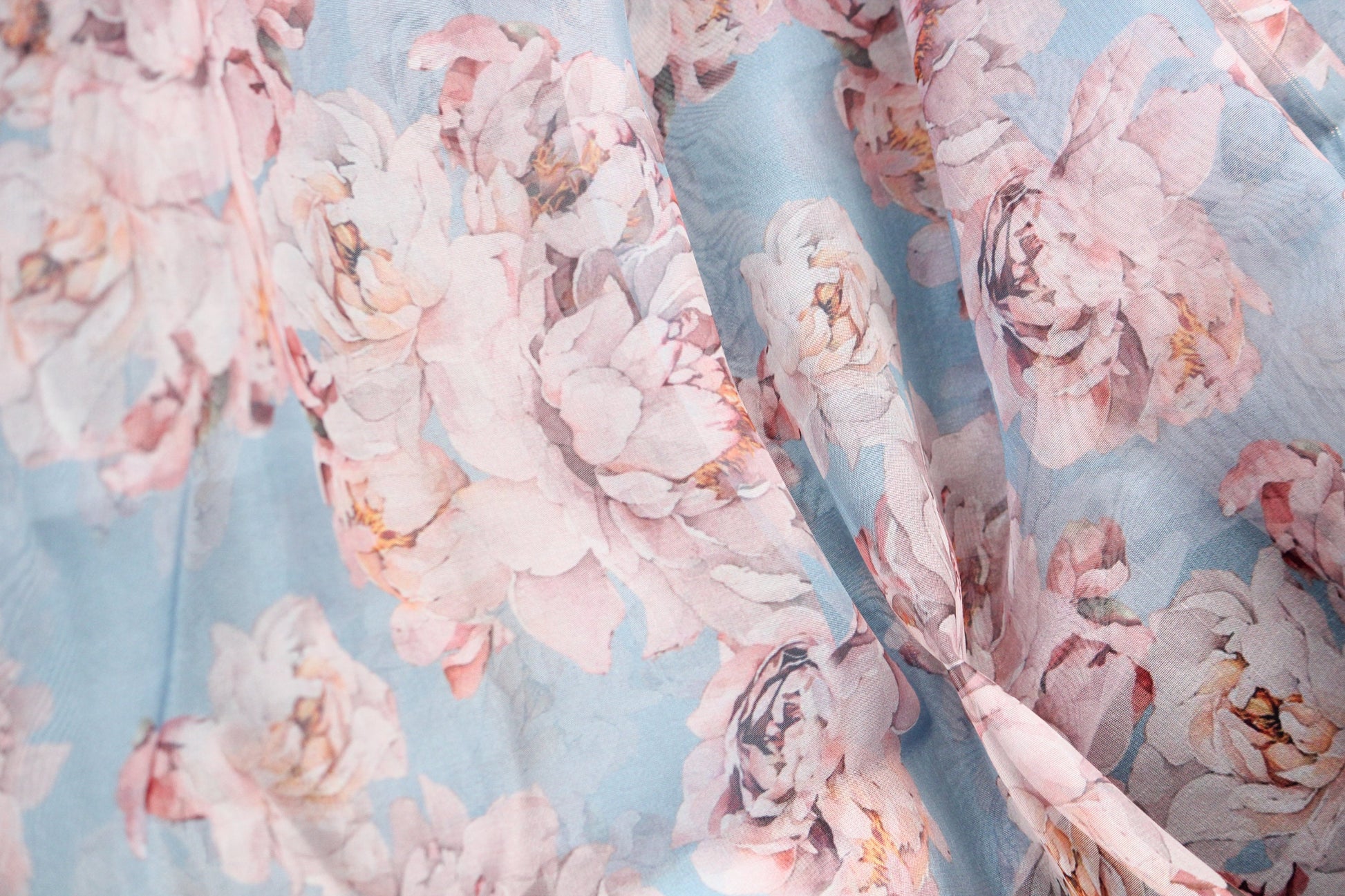110” Width Impressional Peony Floral Print Organza Fabric by The