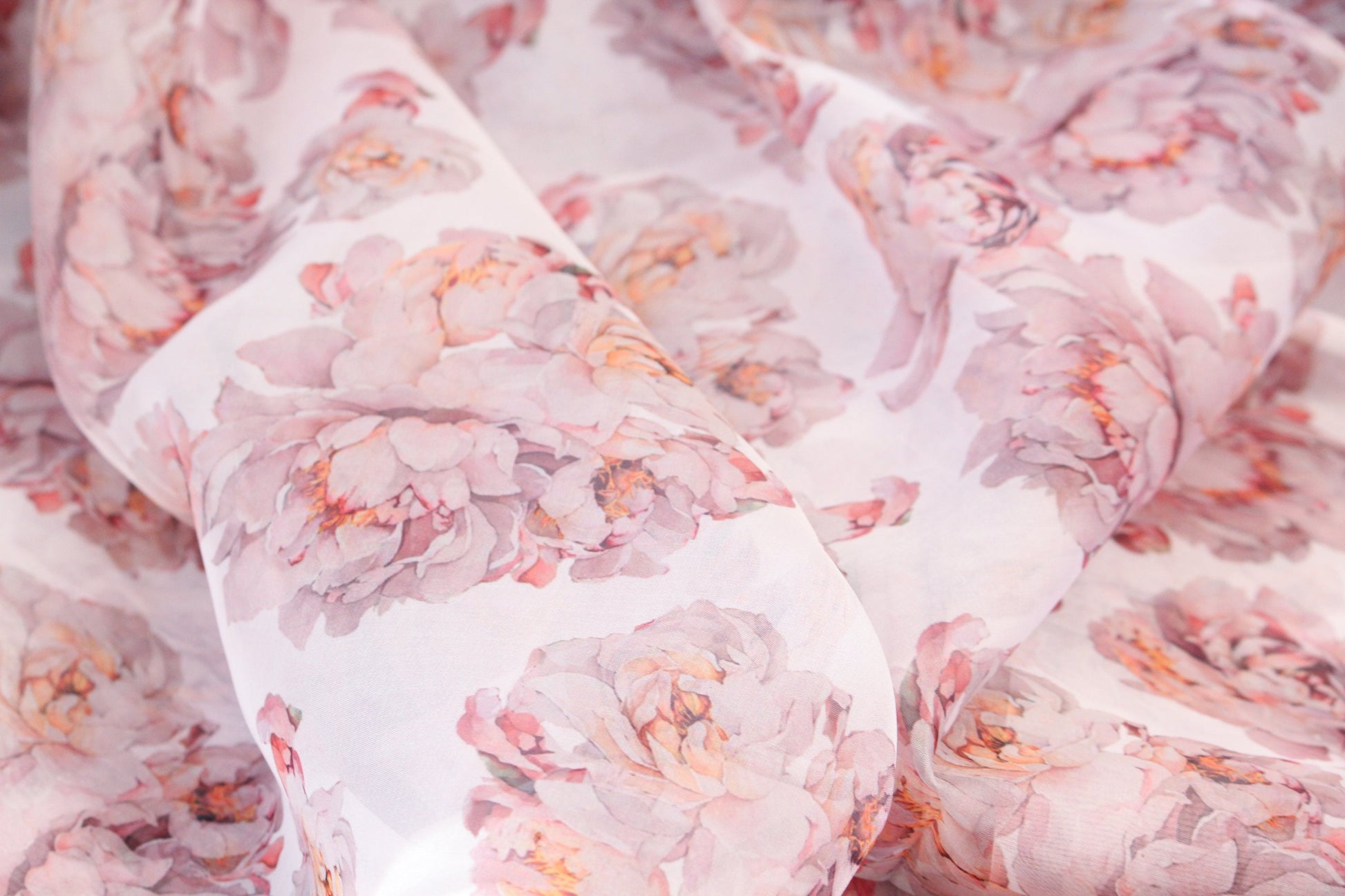 1 yard-White organza fabric by the yard-watercolor look roses printed organza fabric-floral fabric-print beige pink blush roses-sheer fabric