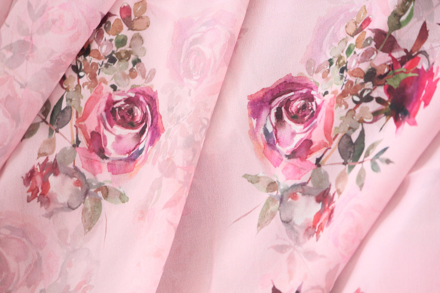 1 yard-Blush pink chiffon-Gorgeous watercolor look roses printed organza fabric-floral fabric-bridesmaid fabric-lingerie chiffon print